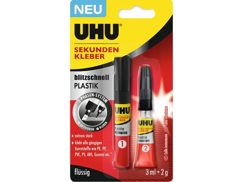 UHU Sekundenkleber blitzschnell Plastik 2 g + 3 ml