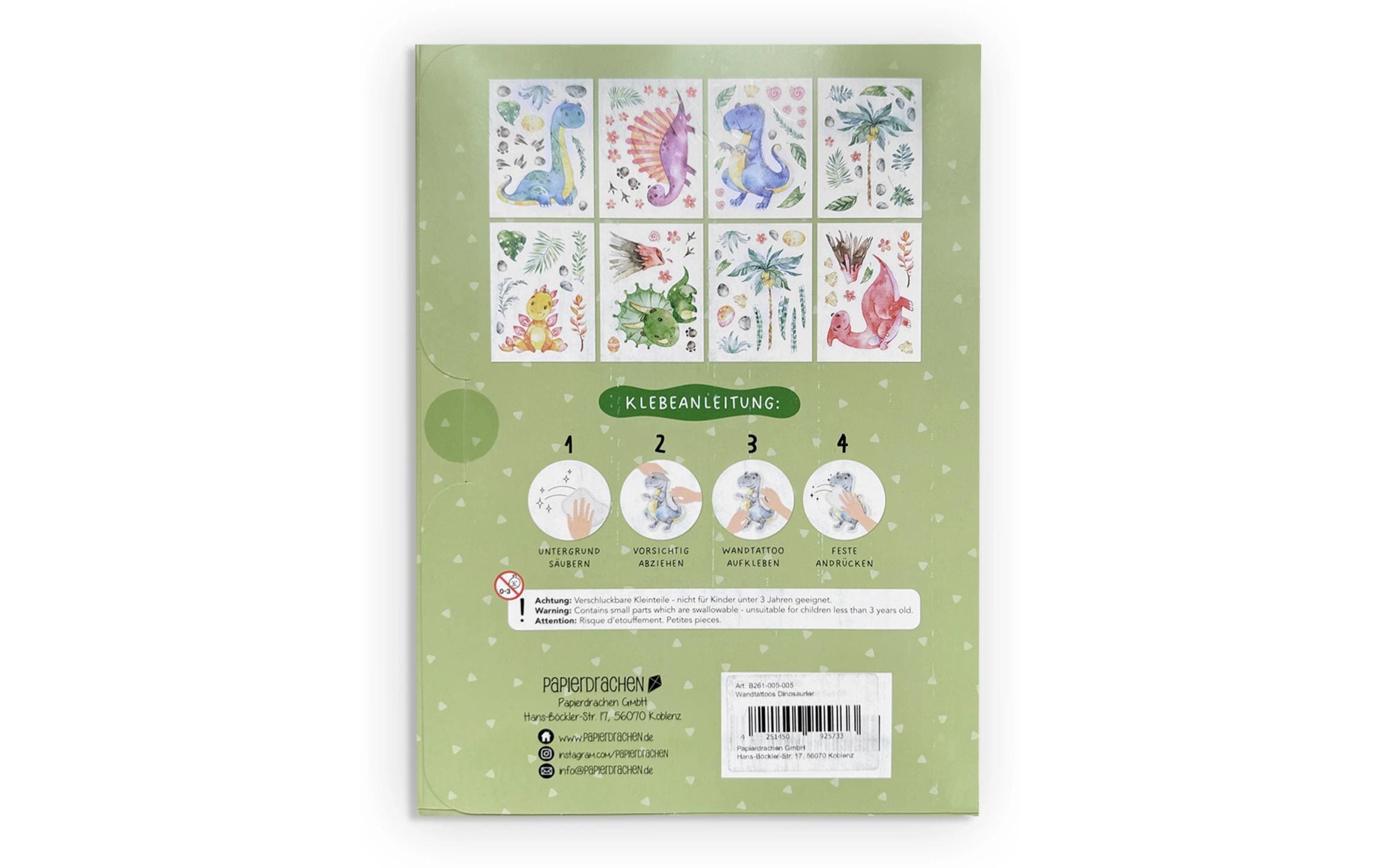 Papierdrachen Wandtattoo-Set Dinosaurier