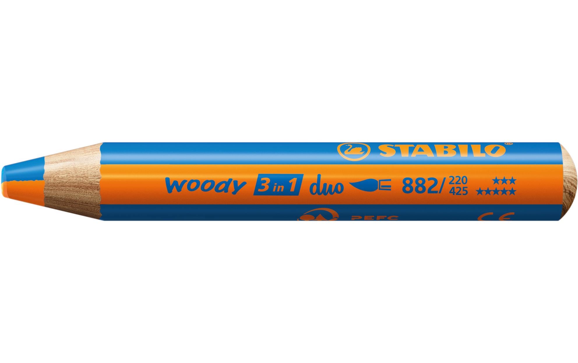 STABILO Wachsmalstifte Woody 3 in 1 duo Orange / Blau