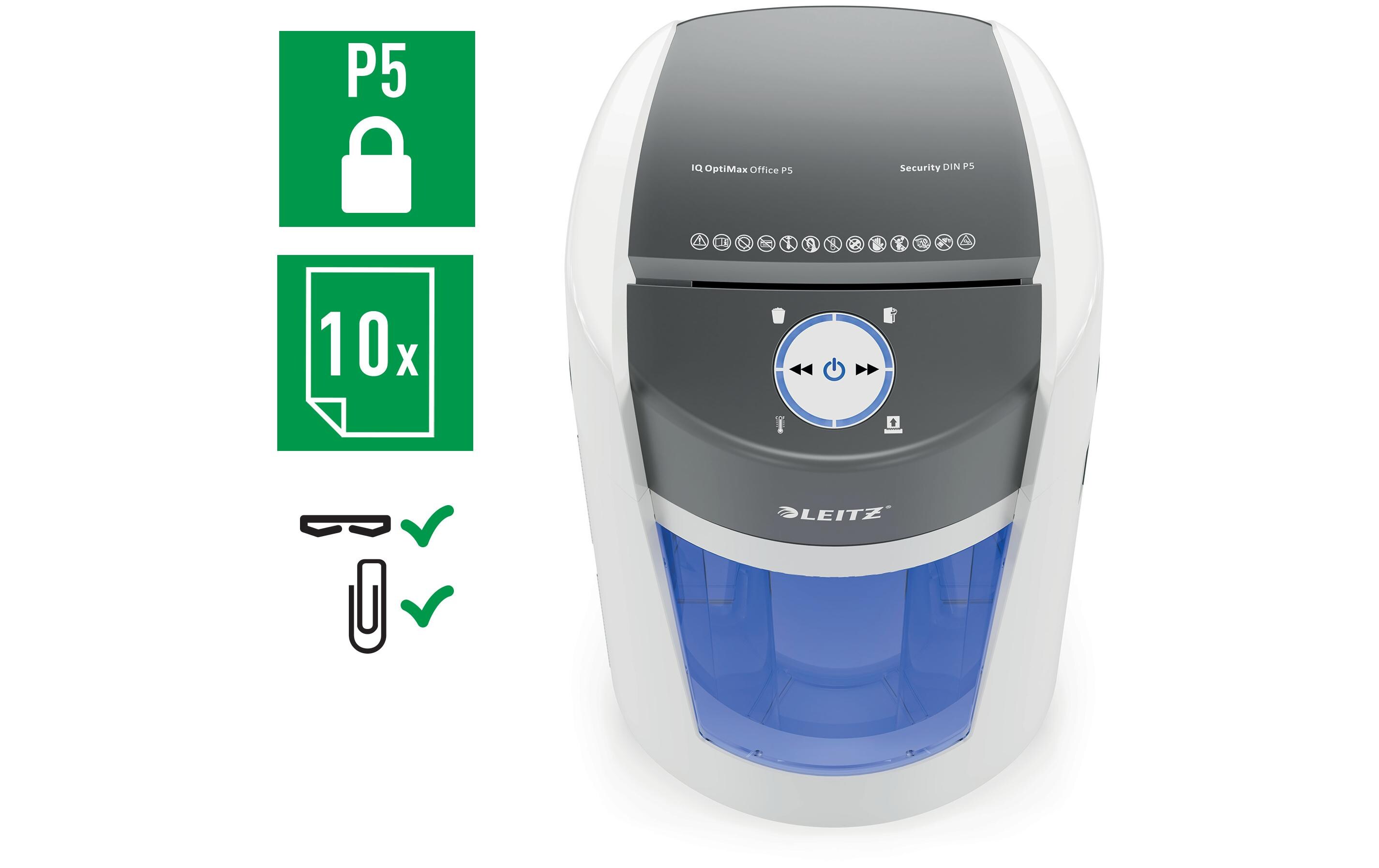 Leitz Bürogeräte Aktenvernichter IQ OptiMax Office P-5, 10 Blatt