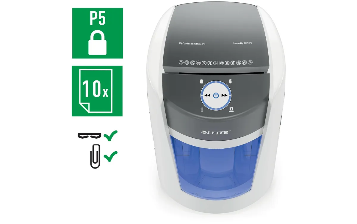Leitz Bürogeräte Aktenvernichter IQ OptiMax Office P-5, 10 Blatt
