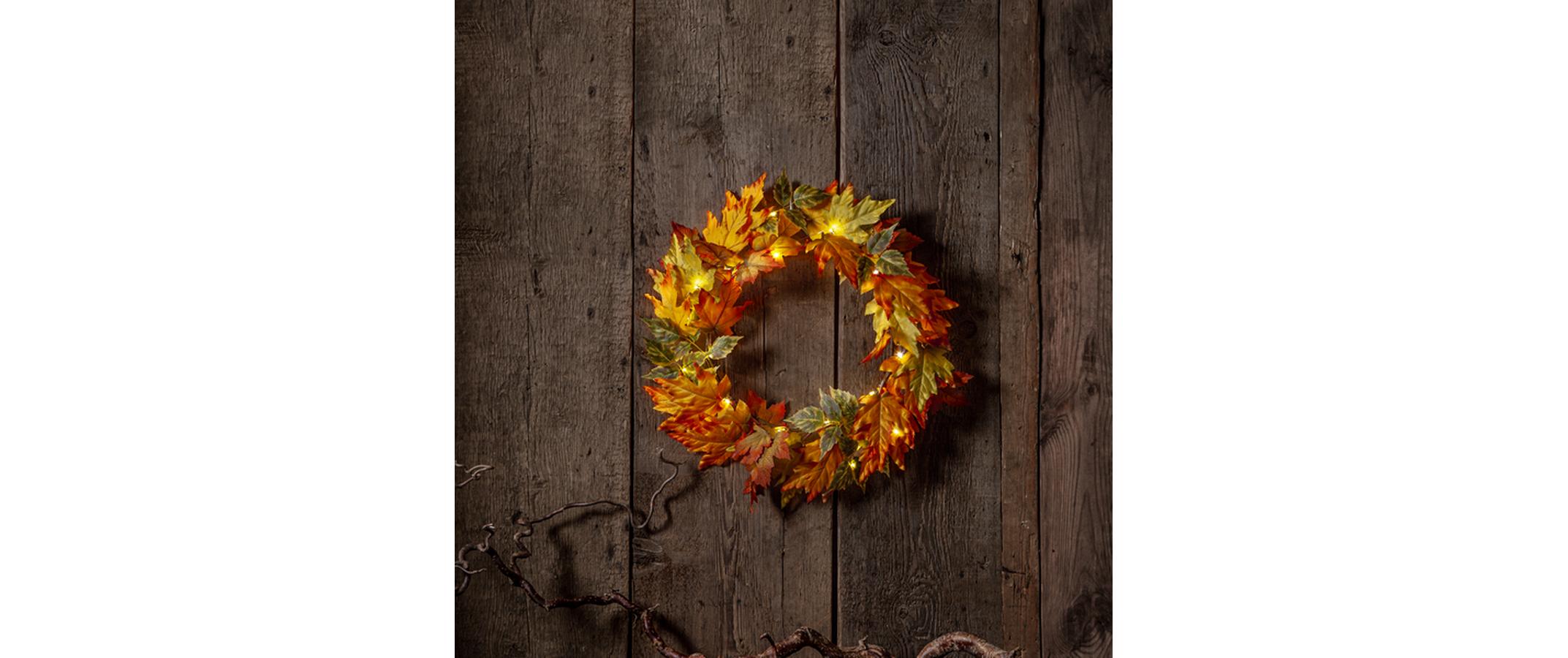 Star Trading Lichterkette Herbstkranz, 30 LEDs, Ø 45 cm,