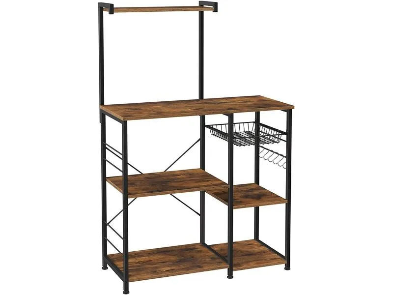 VASAGLE Küchenregal mit 6 Haken 90 x 132 cm, Dunkelbraun/Schwarz VASAGLE Küchenregal mit 6 Haken 90 x 132 cm, Dunkelbraun/Schwarz