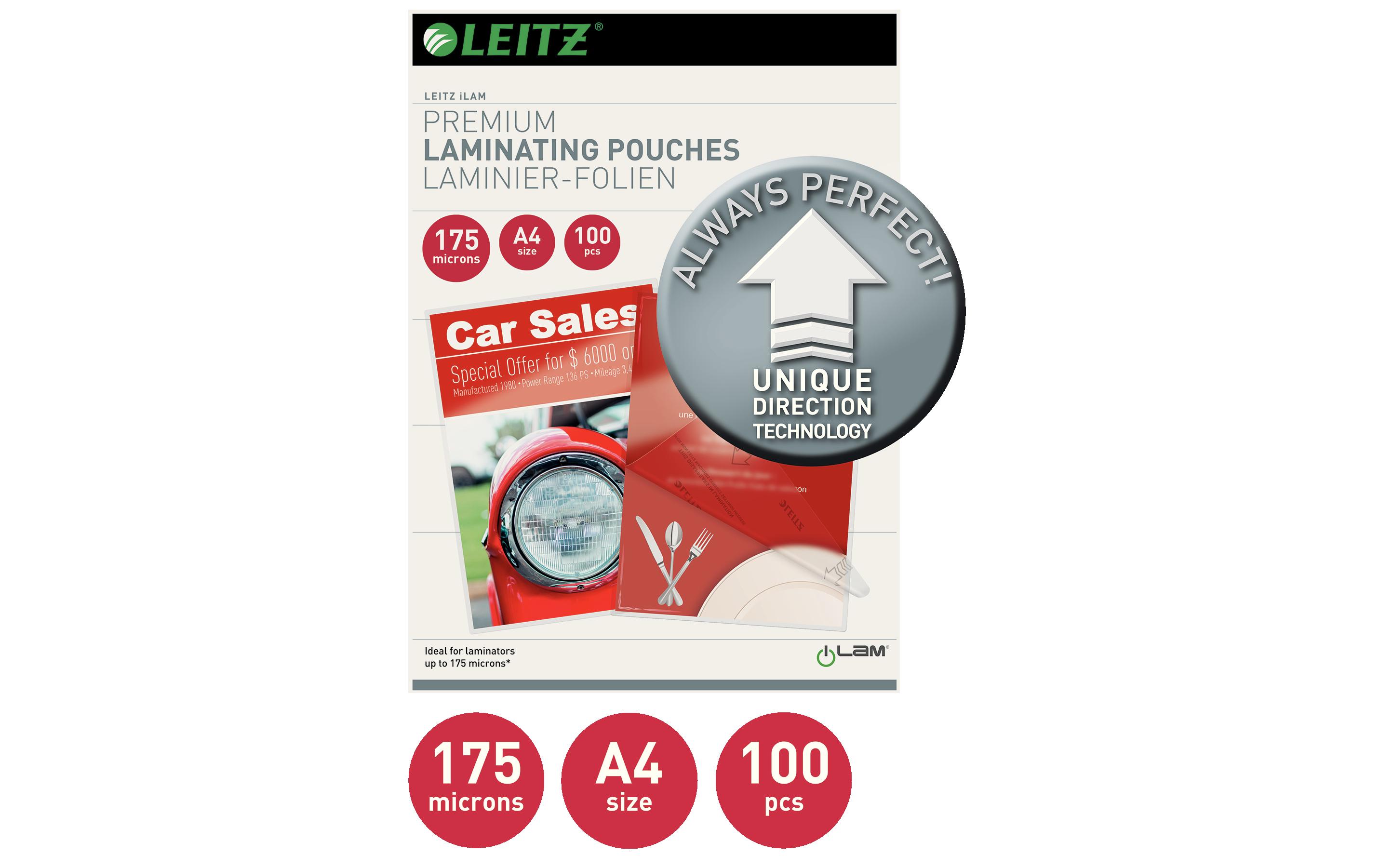 Leitz Laminierfolie Premium A4, 175 µm, 100 Stück, Glänzend