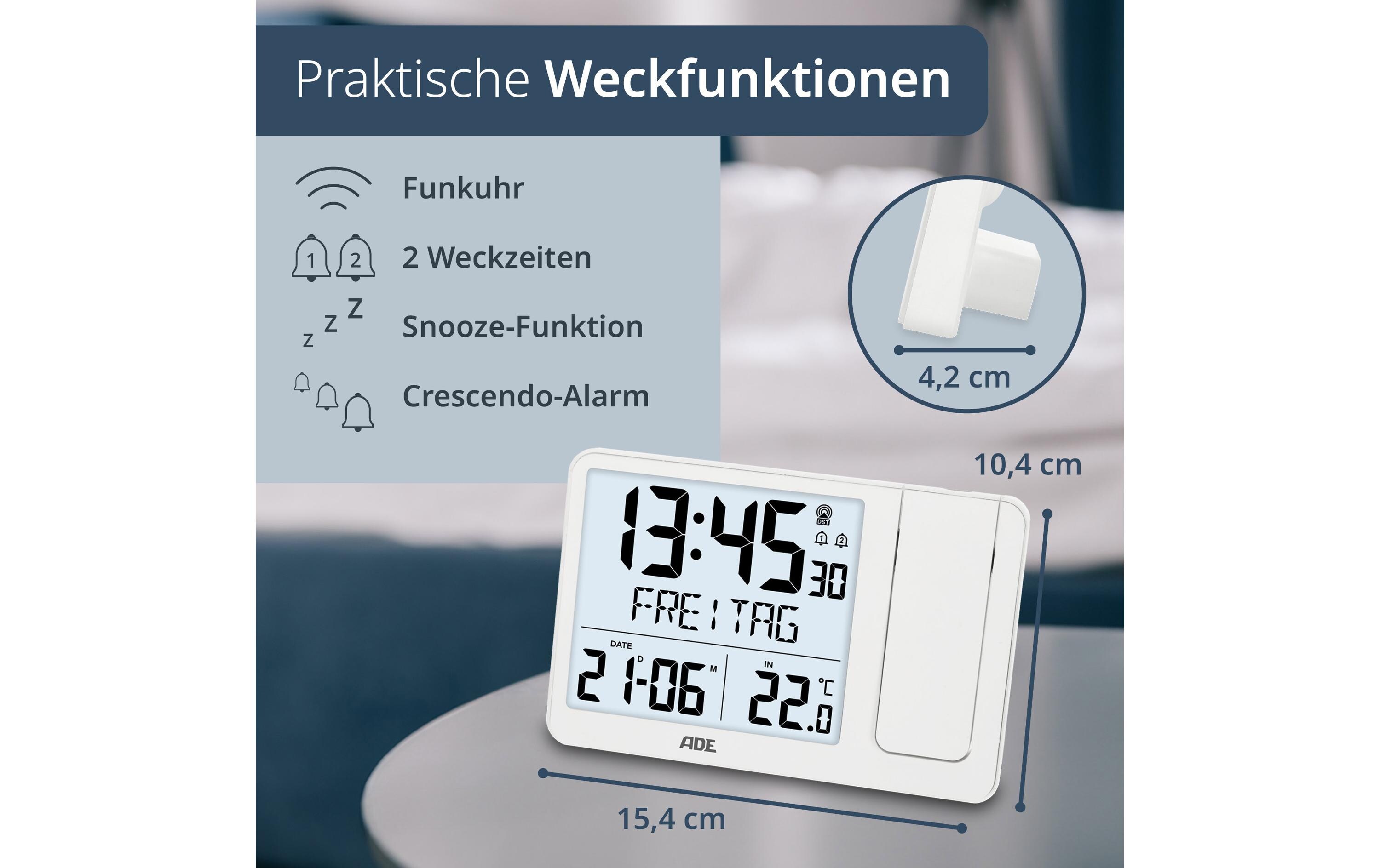 ADE Funkuhr digital Weiss