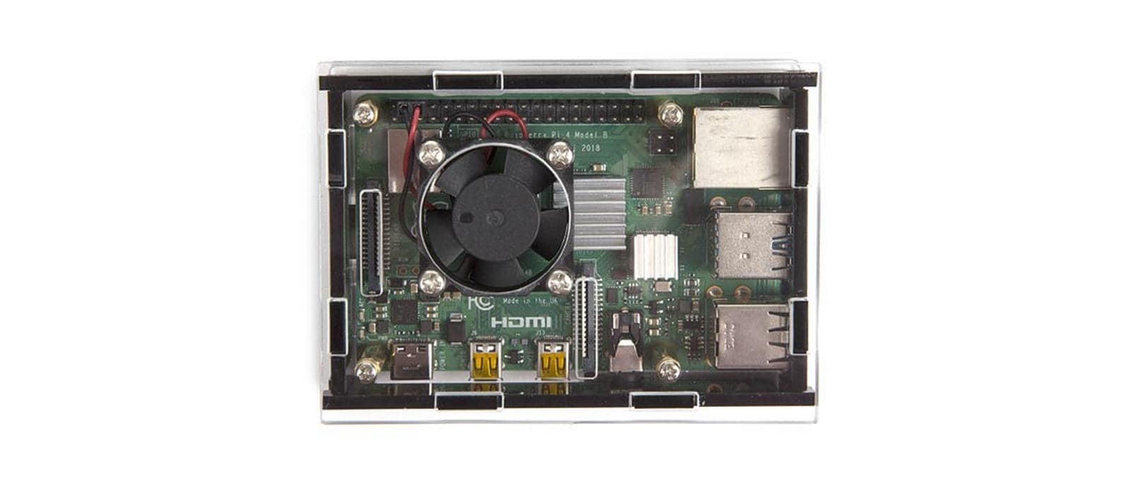 Whadda Gehäuse für Raspberry PI 4 mit Lüfter, Transparent