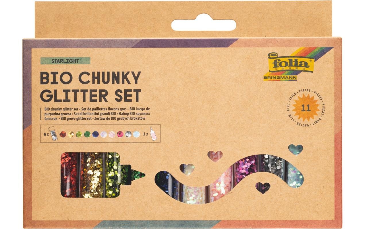 Folia BIO Glitter-Set FLOCKEN Bio, Chunky, 11-teilig, Mehrfarbig
