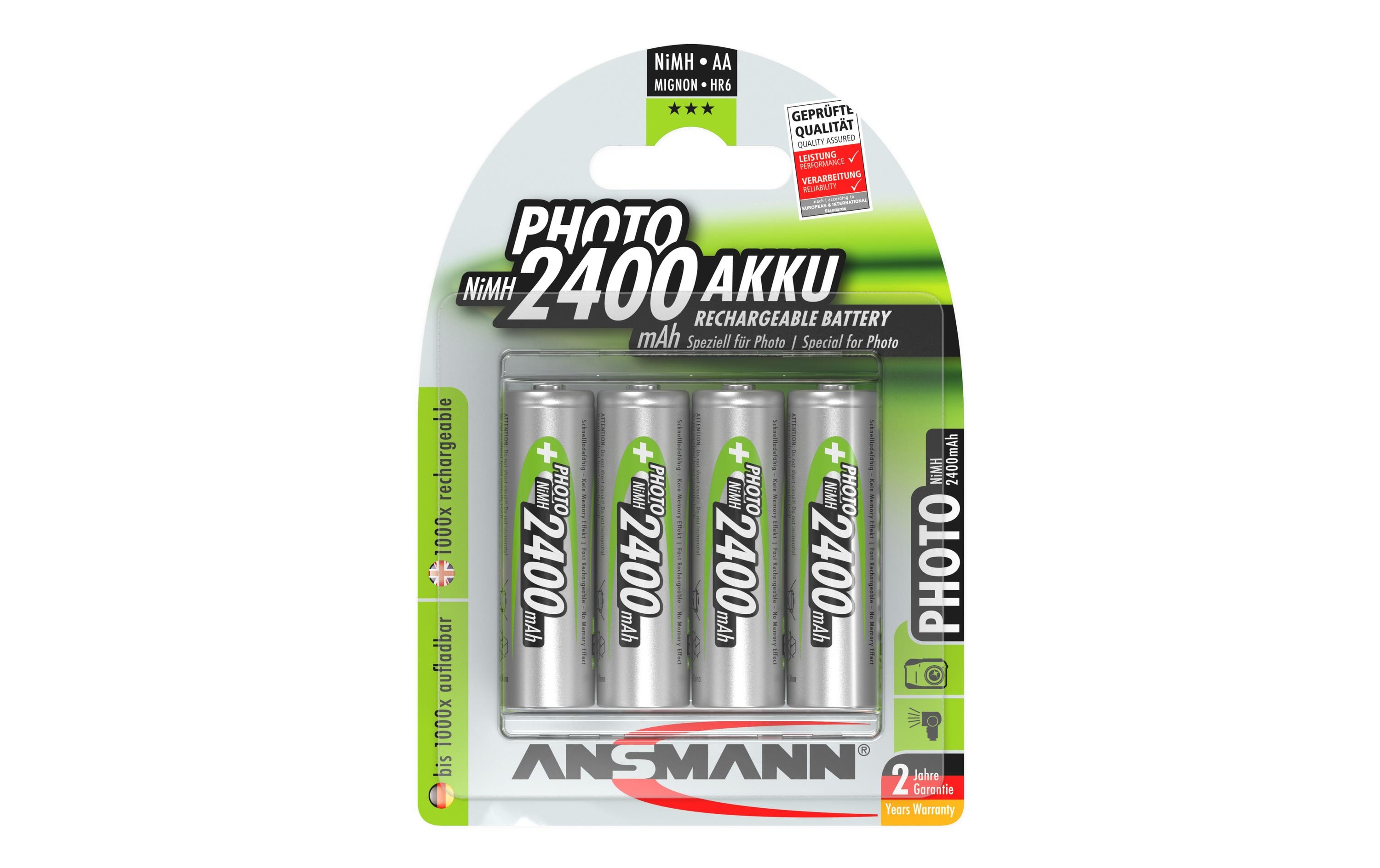 Ansmann Akku 4x AA 2400 mAh für Digitalkameras, Blitzgeräte, usw.
