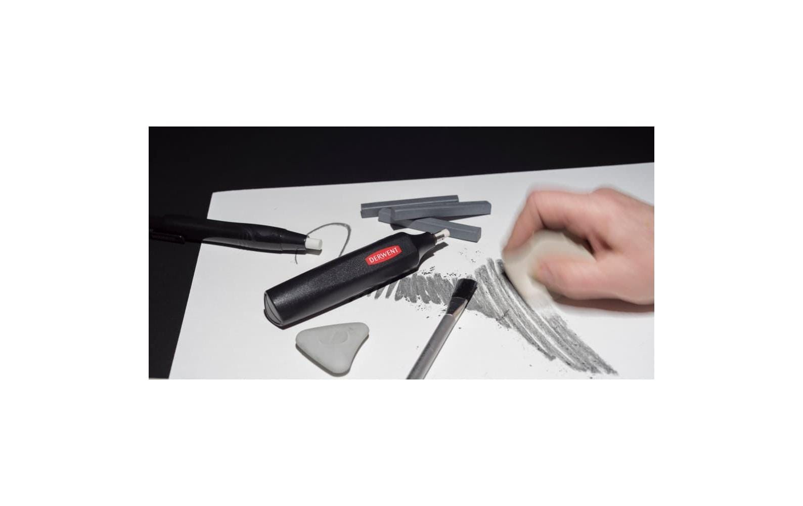 Derwent Batteriebetriebener Radierstift, inkl. 8 Ersatzradiergummis Derwent Batteriebetriebener Radierstift, inkl. 8 Ersatzradiergummis