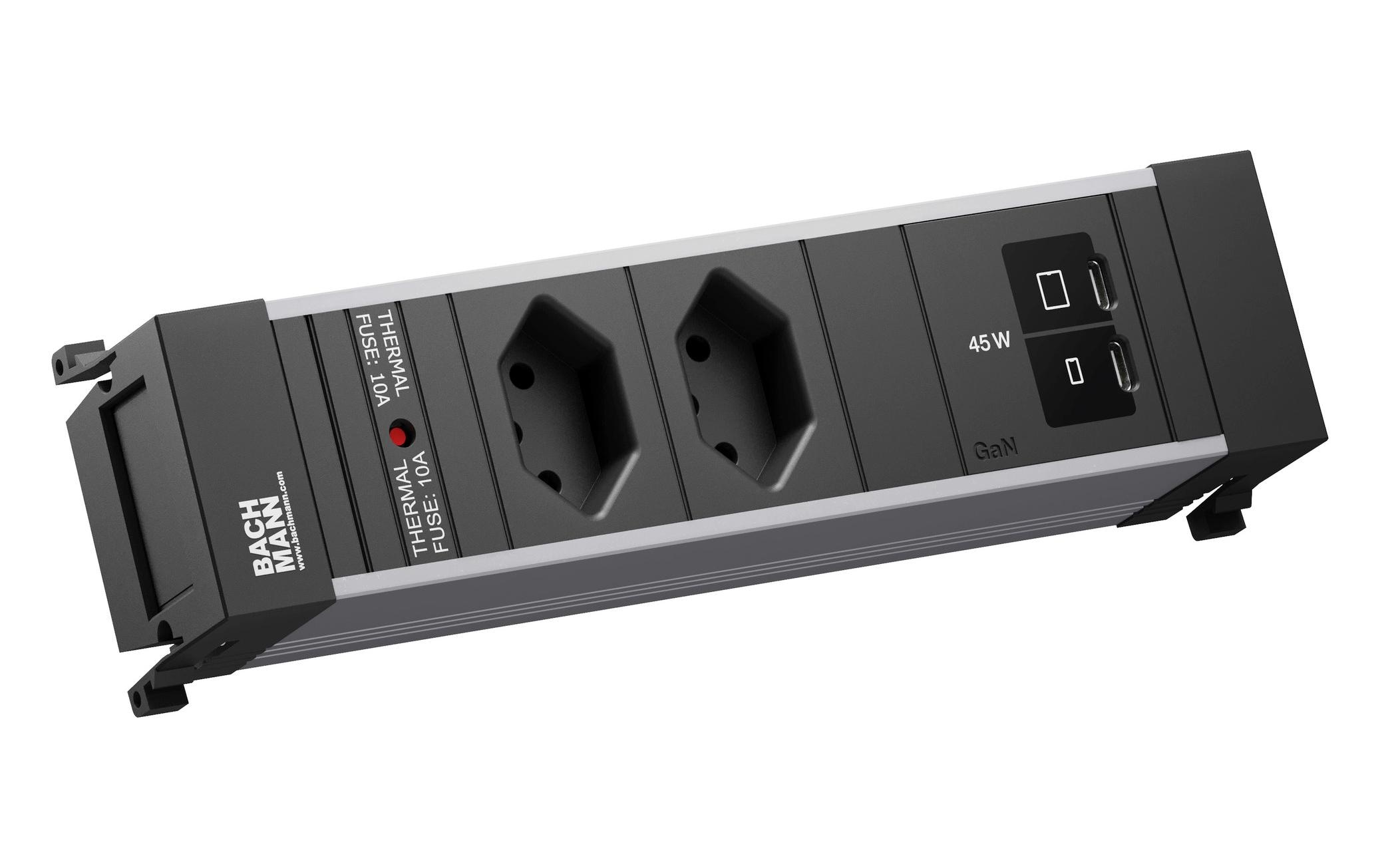 Bachmann Einbausteckerleiste POWER FRAME S 2xT13 1xUSB C/C 45W 0.2m