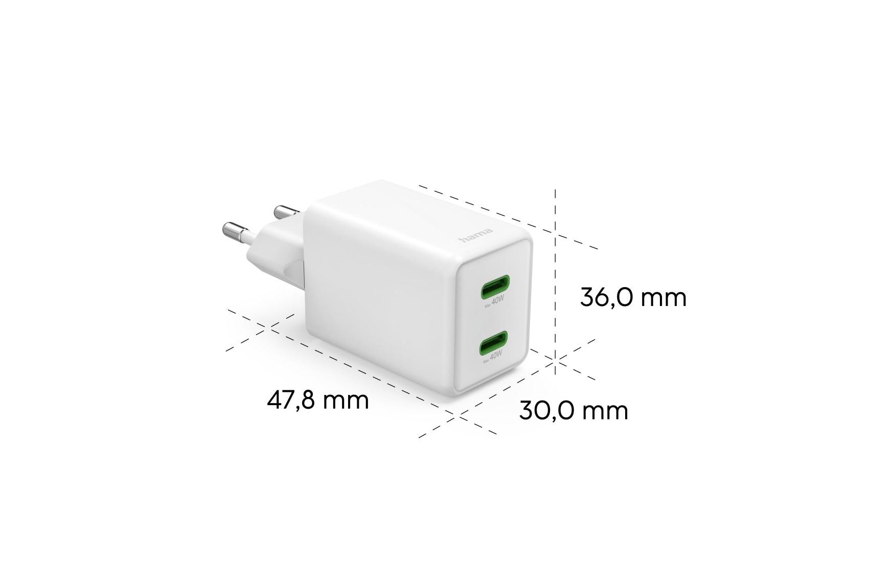 Hama USB-Wandladegerät Gan charger 2x USBC 40 W Weiss