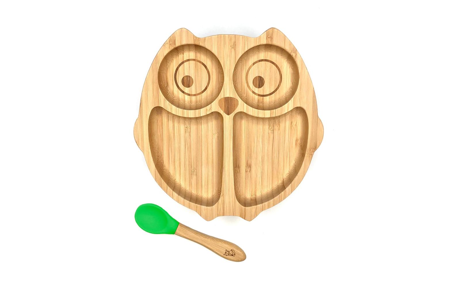 Kleinfuchs Kinderteller Bambus Eule Grün Kleinfuchs Kinderteller Bambus Eule Grün