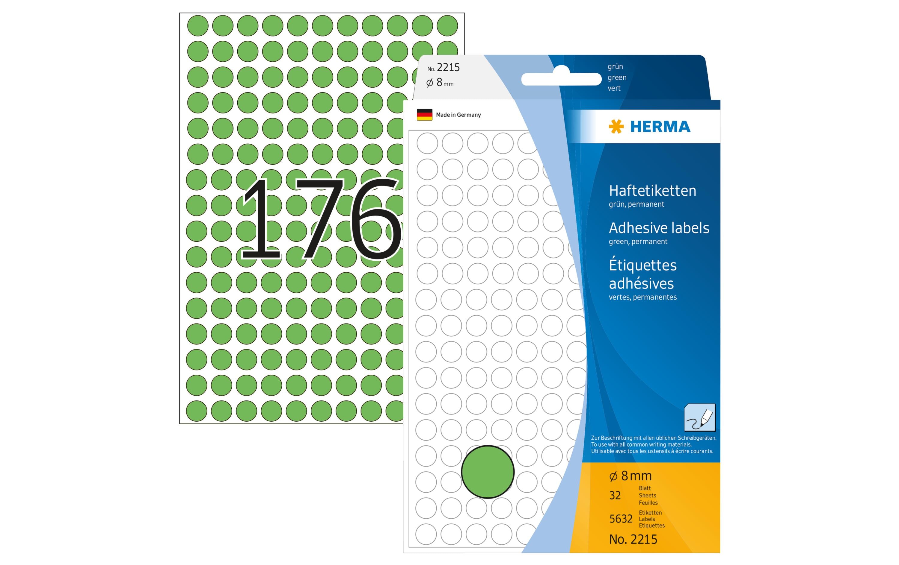 HERMA Vielzweck-Etiketten 2215 Ø 8 mm, Grün, 32 Blatt