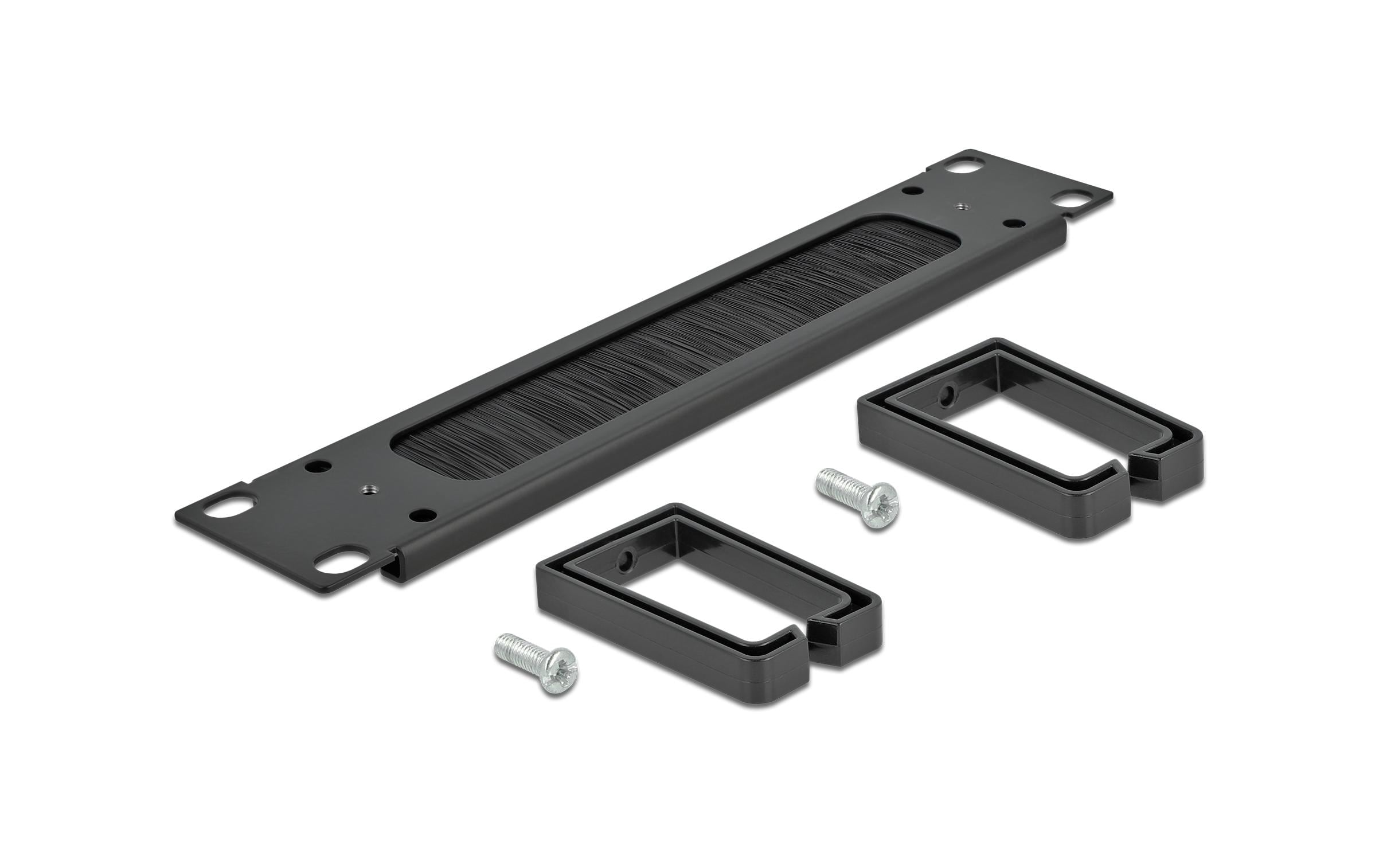 Delock Bürstenleiste mit 2 Bügeln, 1HE , Schwarz