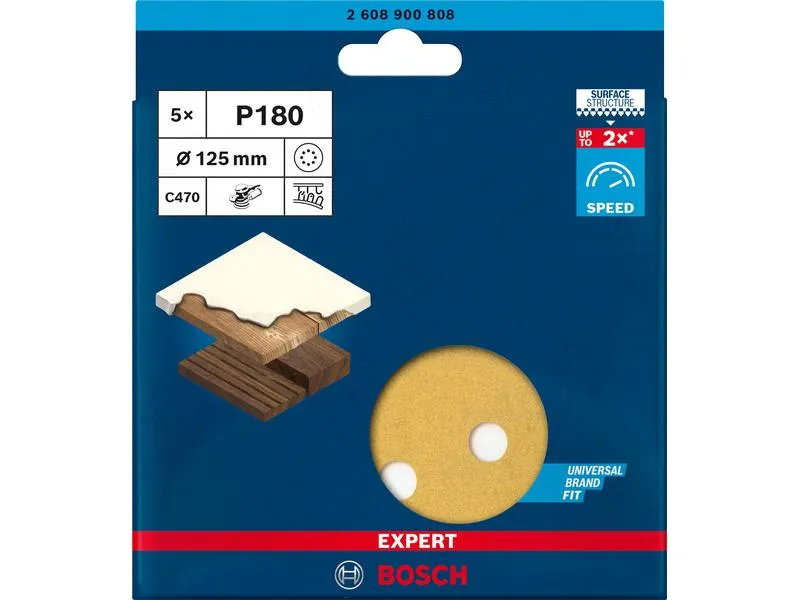 Bosch Professional Schleifpapier EXPERT C470, 125 mm, G 180, 5-tlg. Bosch Professional Schleifpapier EXPERT C470, 125 mm, G 180, 5-tlg.