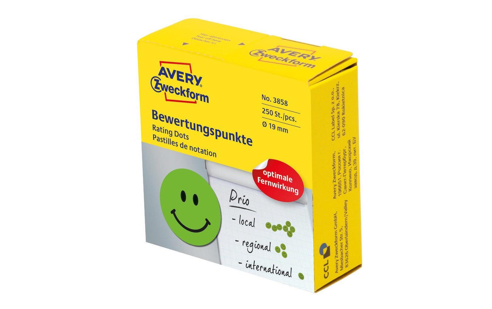 Avery Zweckform Motivsticker Smiley 19 mm Bewertungspunkte, Grün