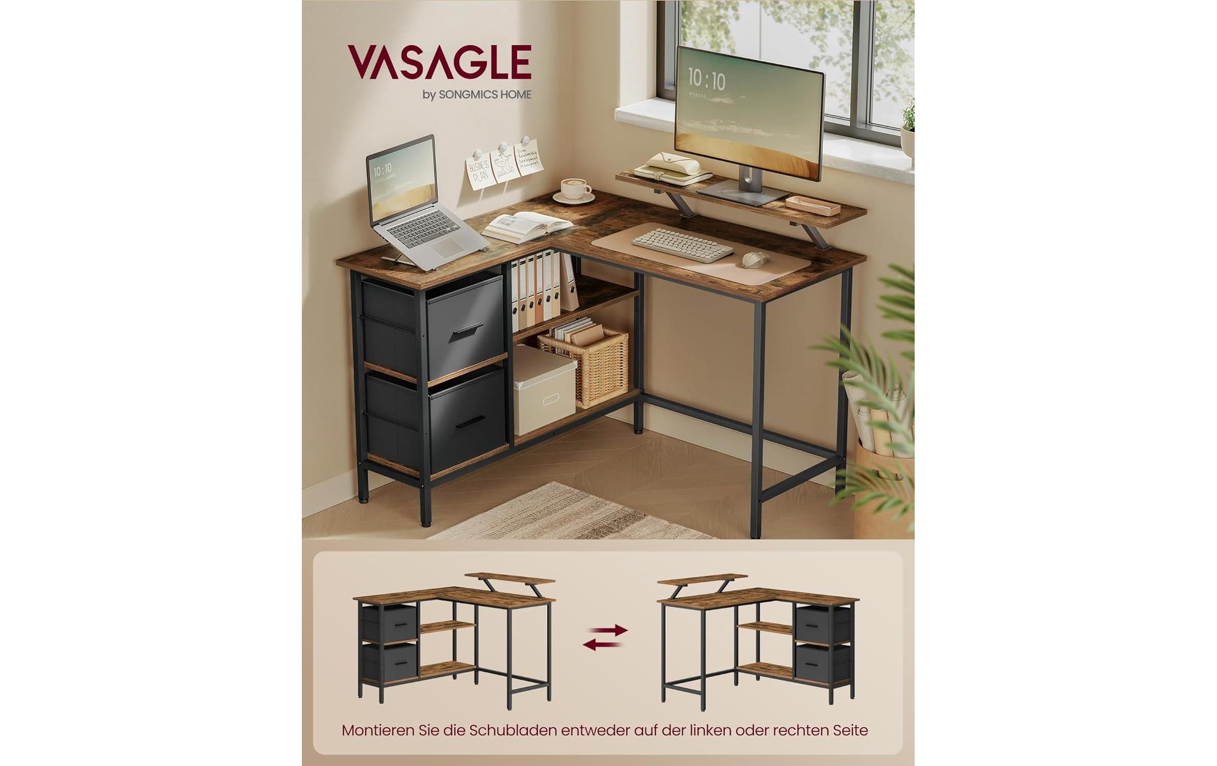VASAGLE Tisch in L-Form Braun 115 x 105 x 89.5 cm