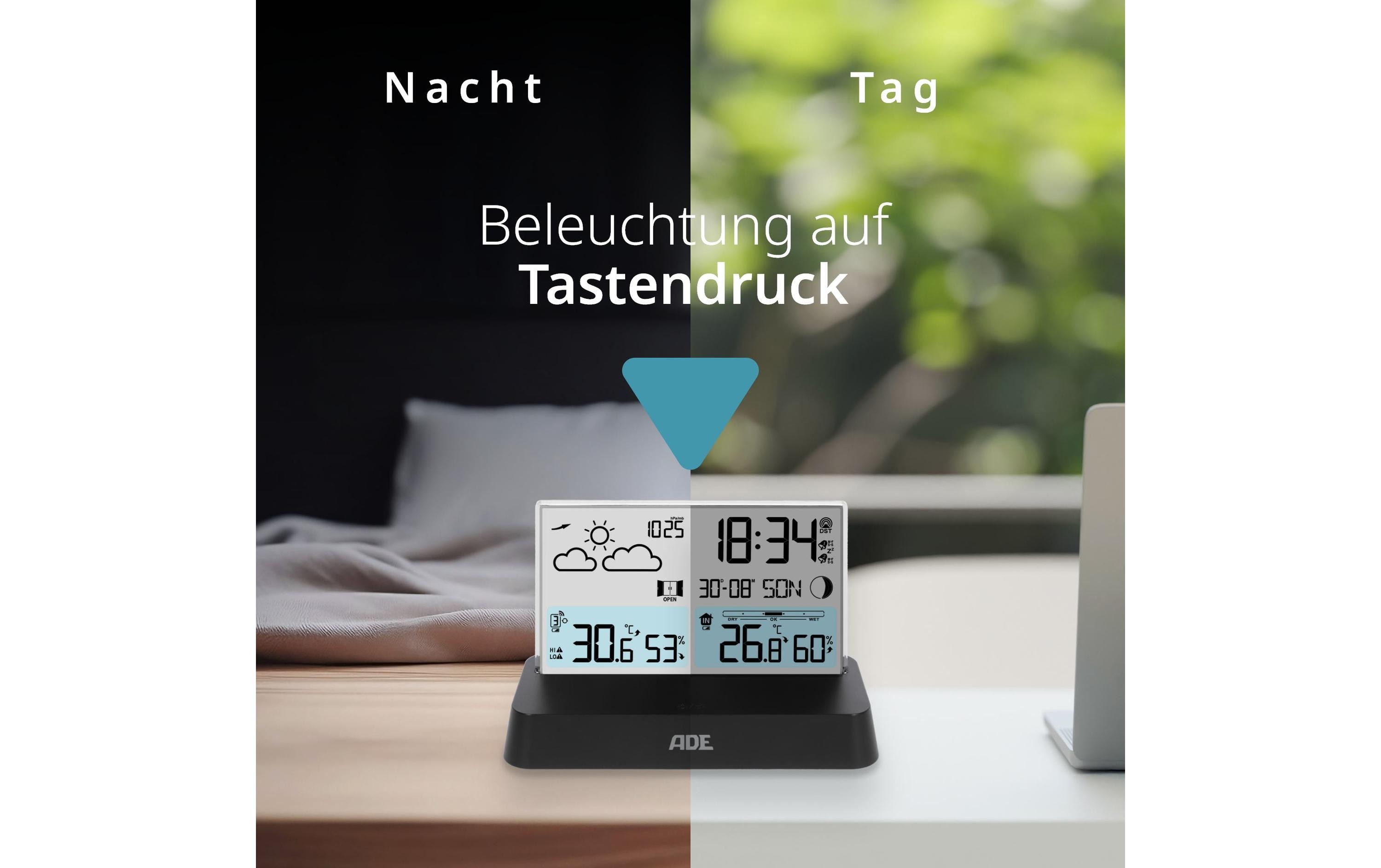 ADE Wetterstation mit Funk-Aussensensor Schwarz