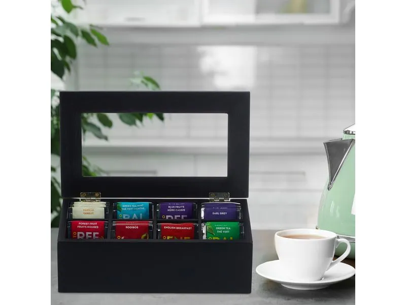 relaxdays Teebeutel-Box 8 Fächer, Schwarz/Transparent relaxdays Teebeutel-Box 8 Fächer, Schwarz/Transparent