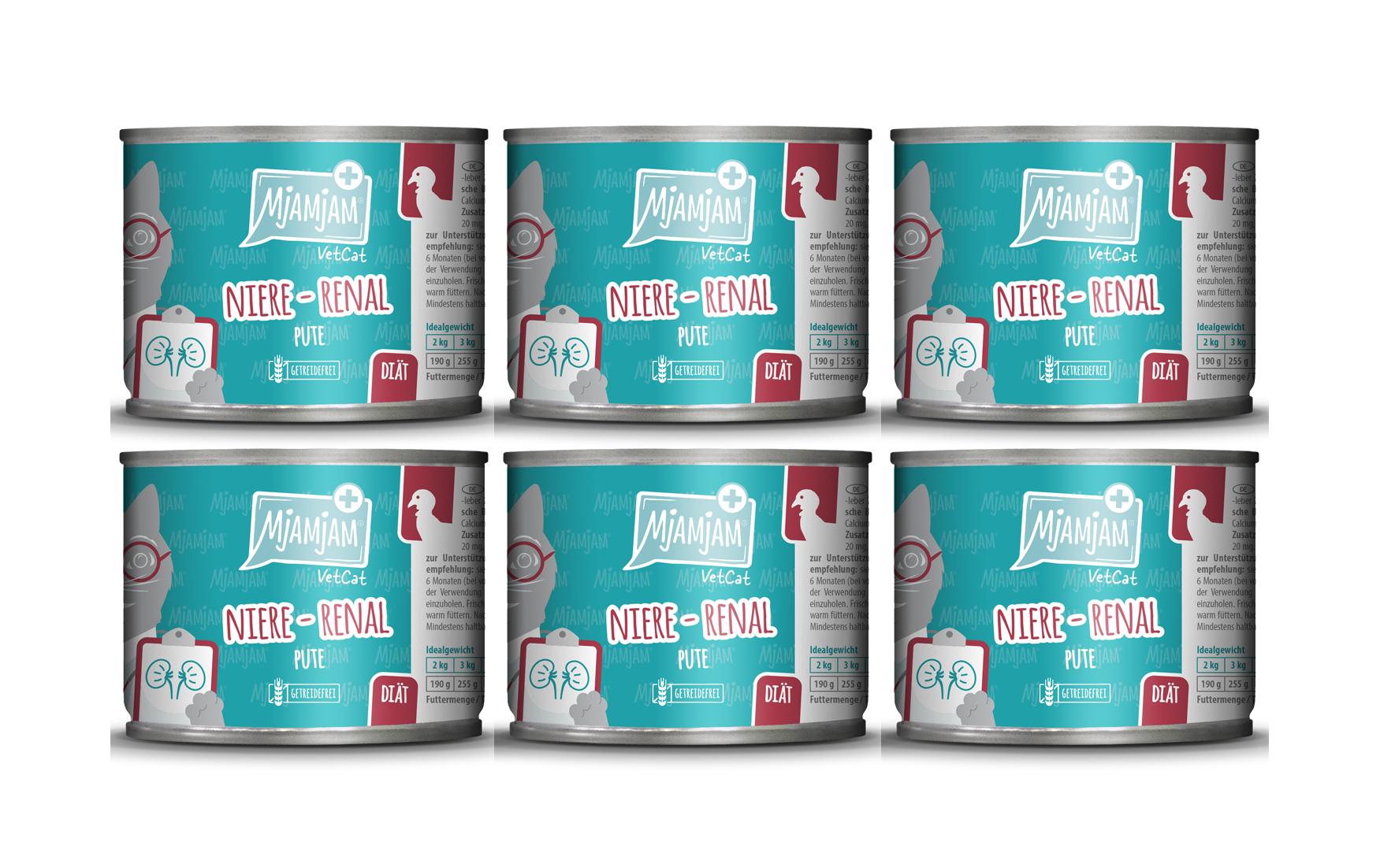 Mjamjam VetCat Nassfutter Niere-Renal Pute, 6 x 200g