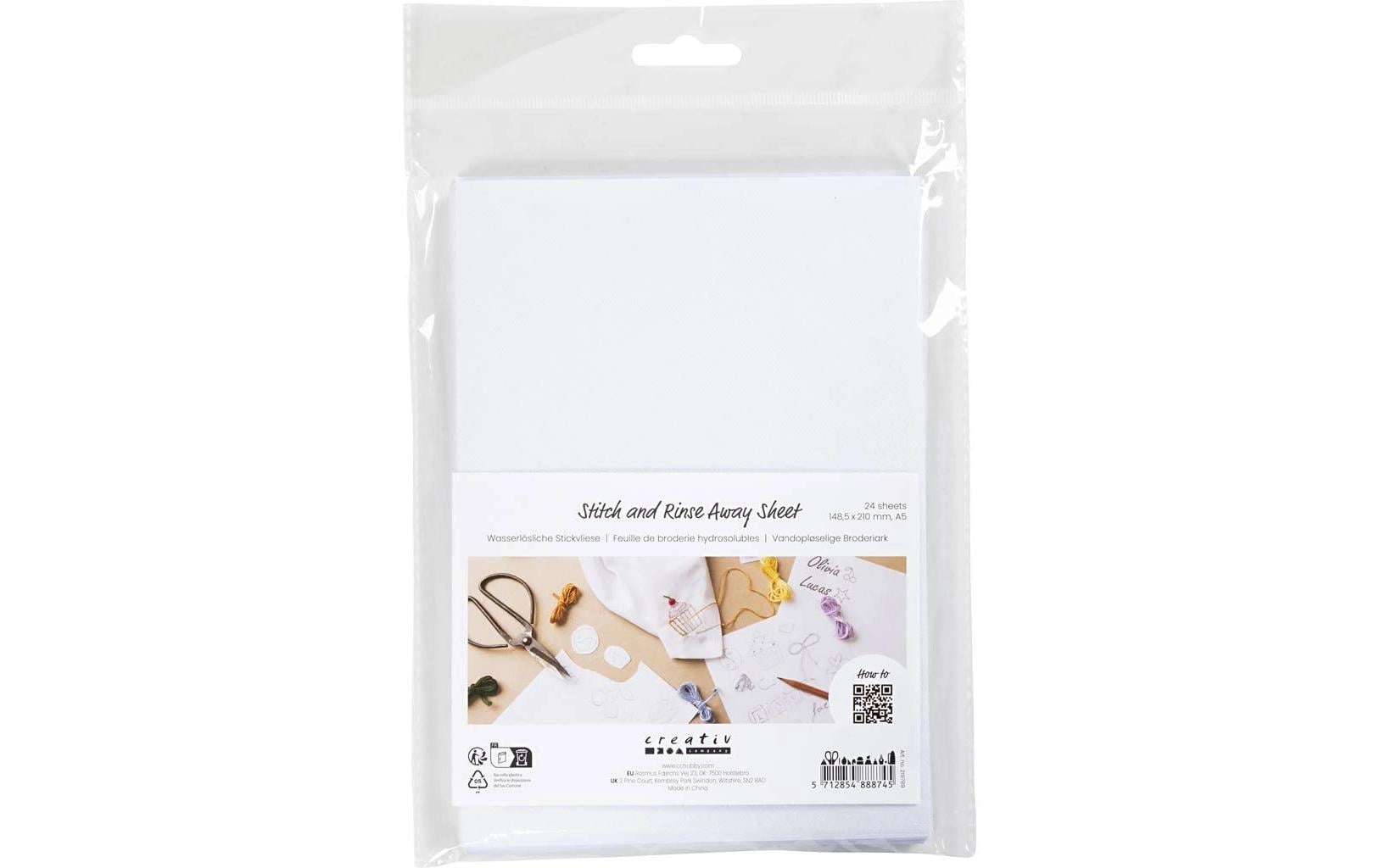 Creativ Company Wasserlösliche Stickvliese A5, Weiss, 24 Blätter