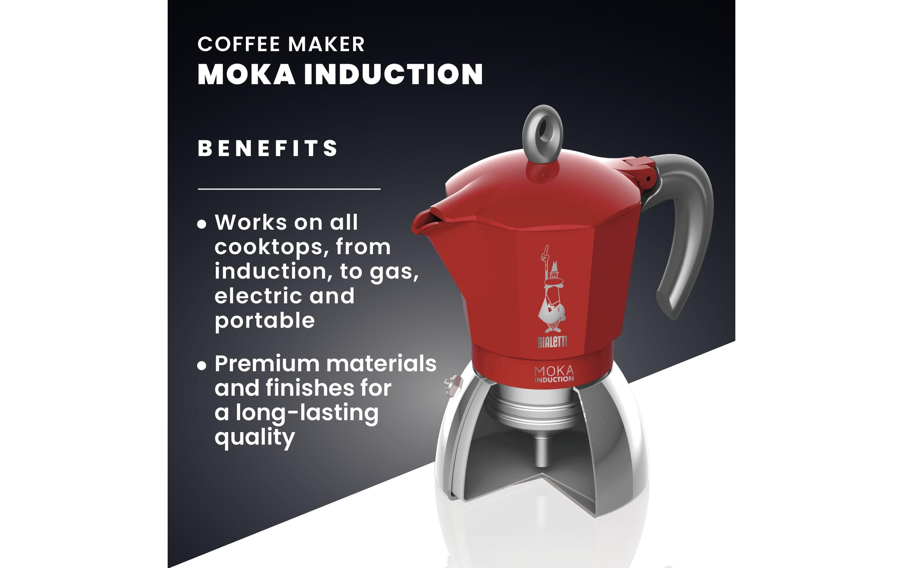 Bialetti Espressokocher New Moka Induktion 6 Tassen, Rot