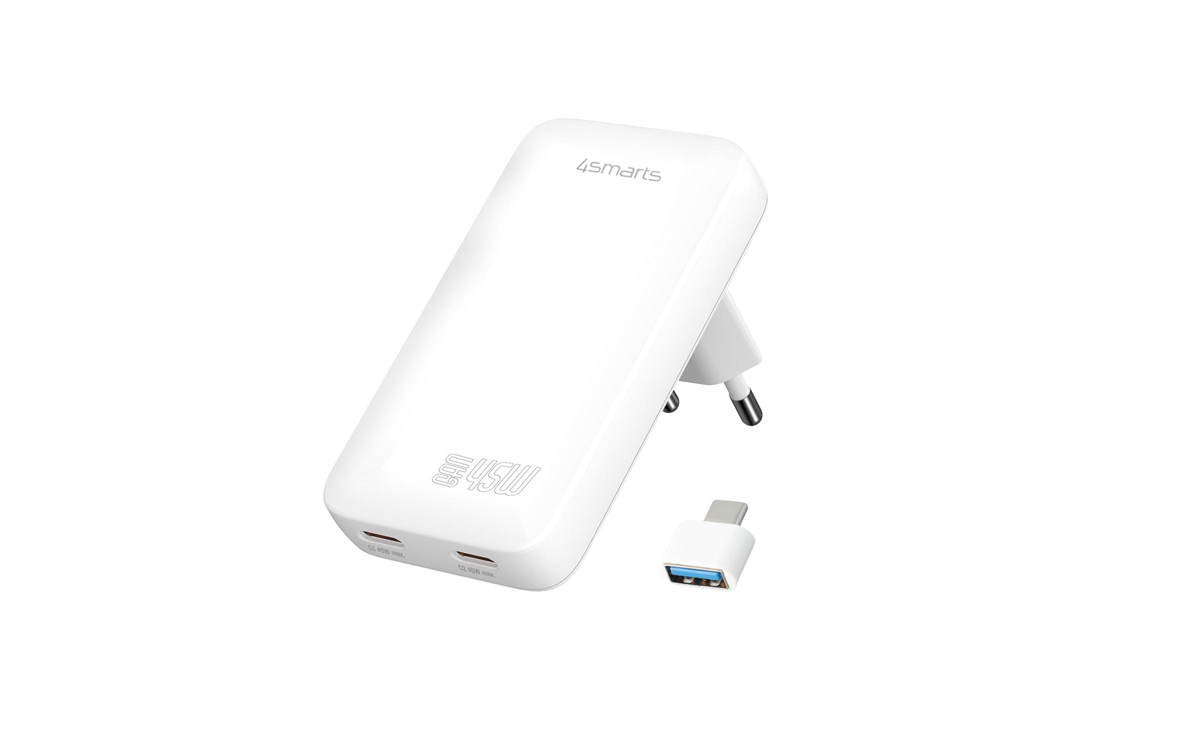 4smarts Netzladegerät FlatPlug Slim Dual 45W GaN 2C, weiss