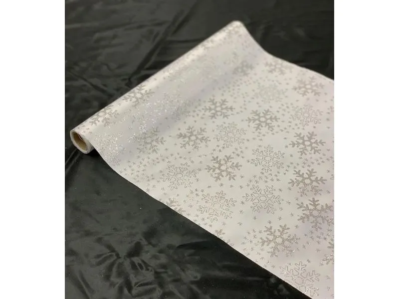 Dameco Stoff Schneeflocke 36 cm x 300 cm, Silber/Weiss