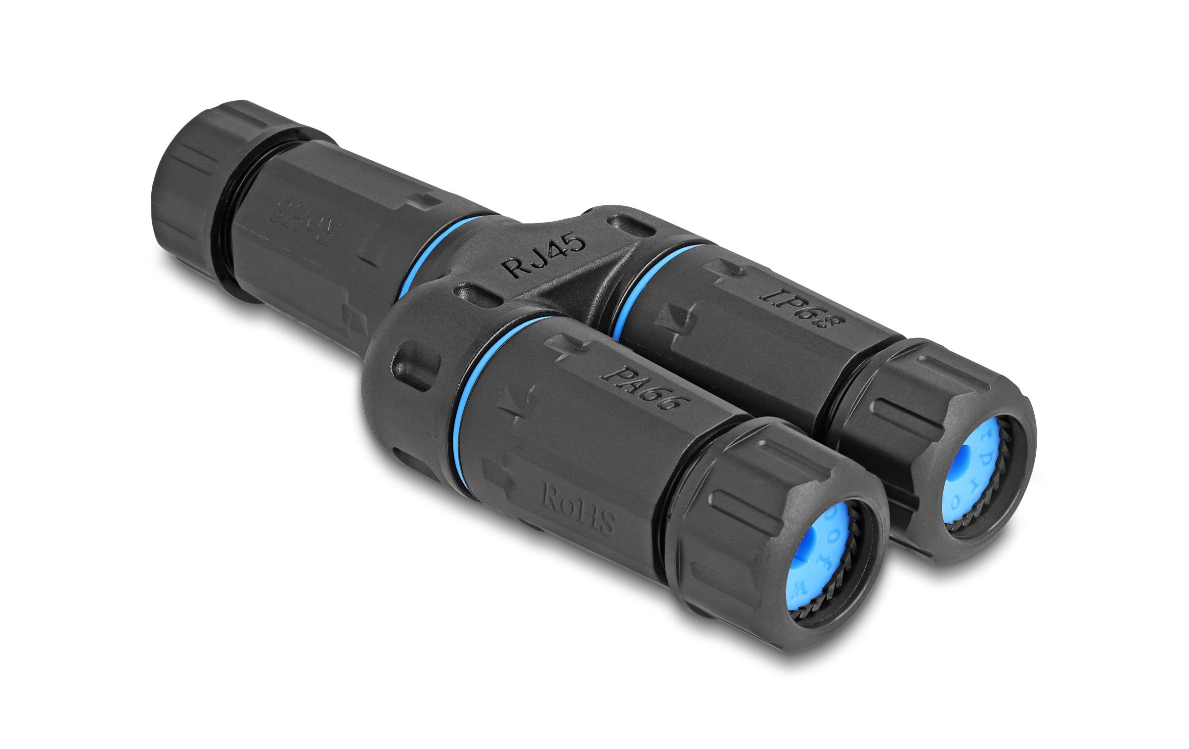 Delock Kupplung RJ45 zu 2x RJ45, Cat.6A, wasserfest, 1 Stück