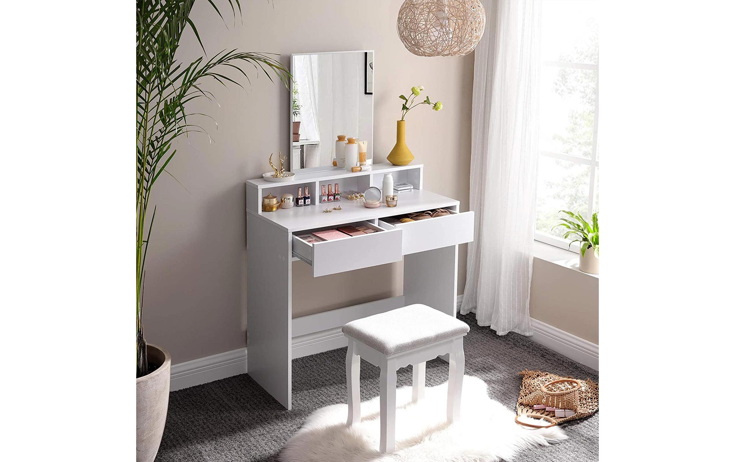 VASAGLE Schminktisch 80 x 40 x 140 cm, Weiss