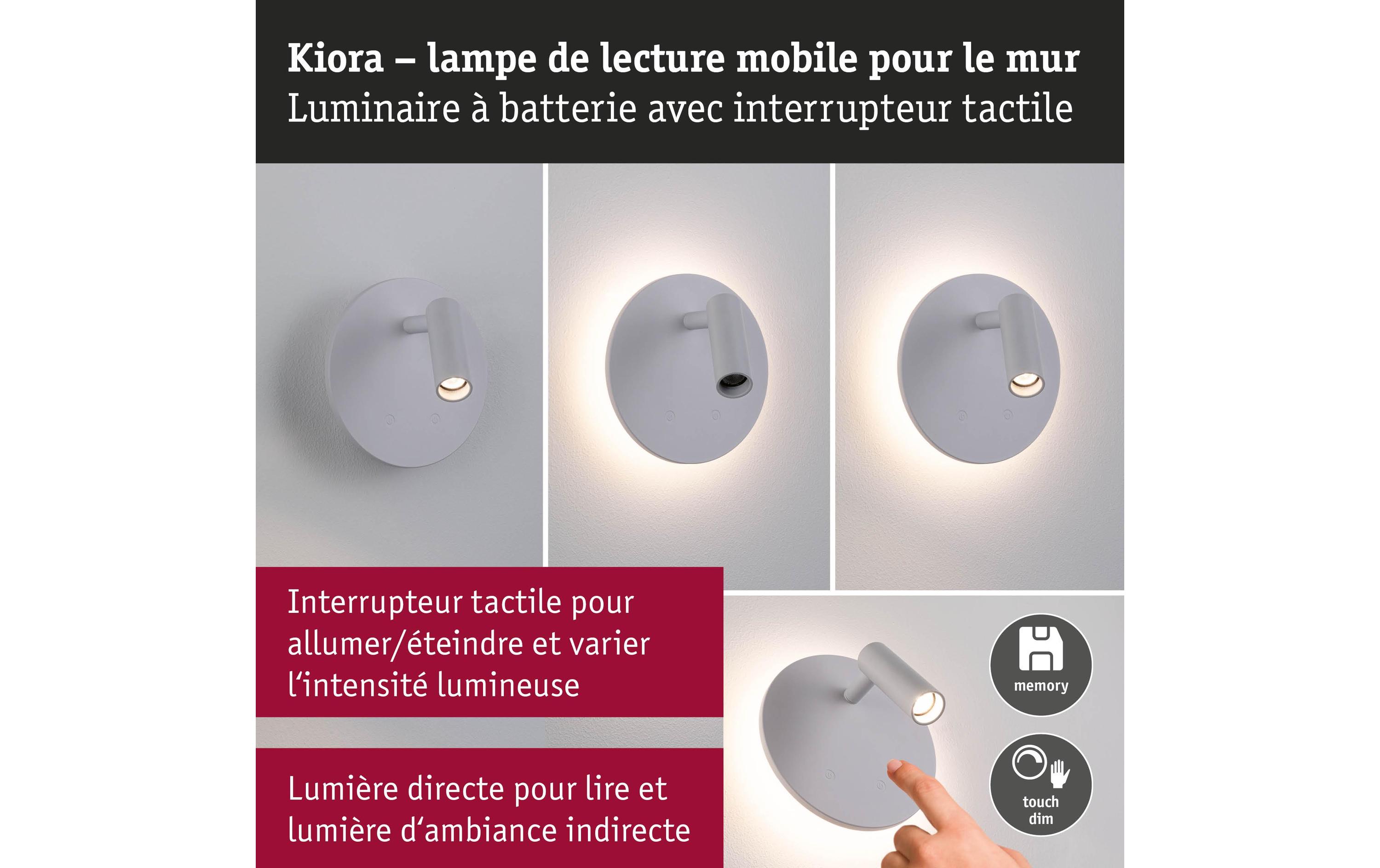 Paulmann LED Akkuwandleuchte Kiora 2700K dimmbar Weiss Paulmann LED Akkuwandleuchte Kiora 2700K dimmbar Weiss