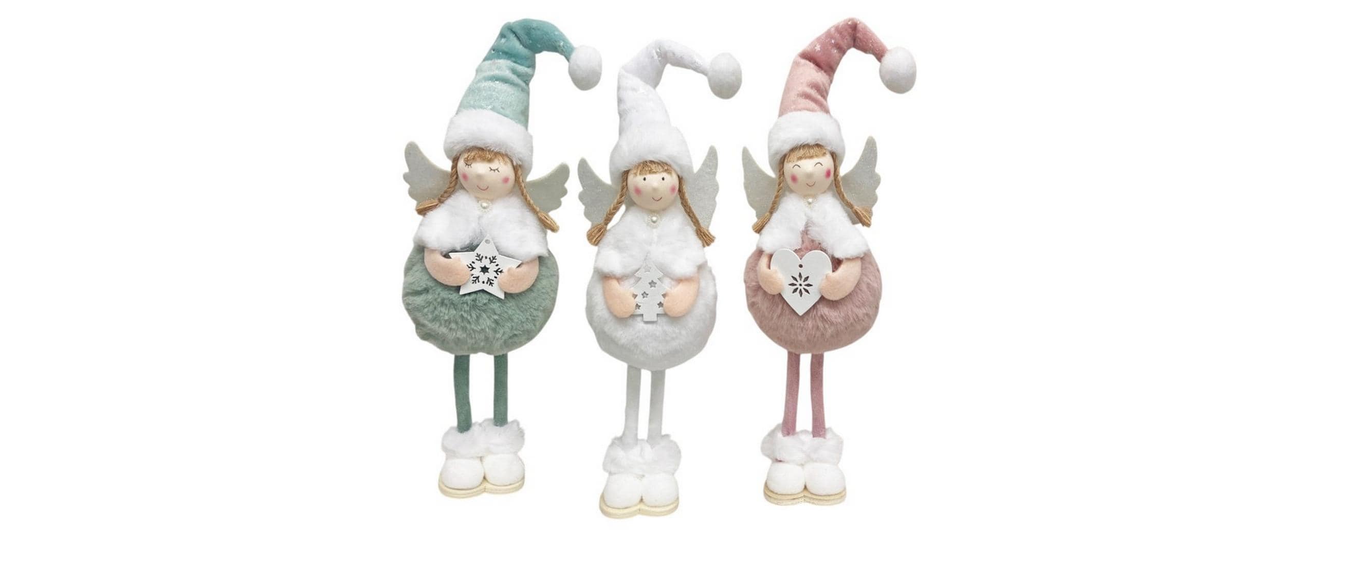 Dameco Weihnachtsfigur Engel stehend 3-er Set, Grün/Rosa/Weiss