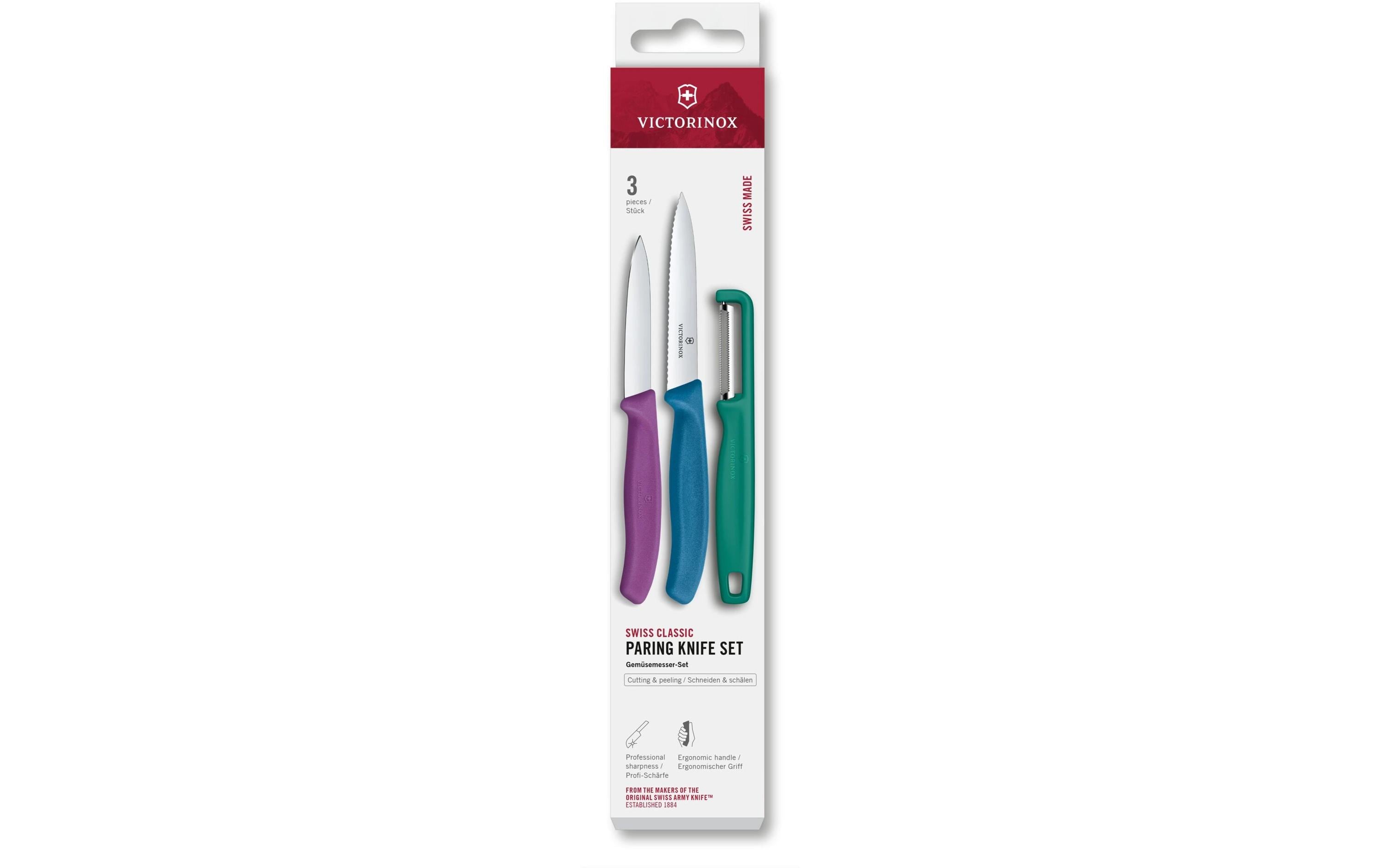 Victorinox Messer-Set Swiss Classic, 3-teilig, Grün / Violett / Blau