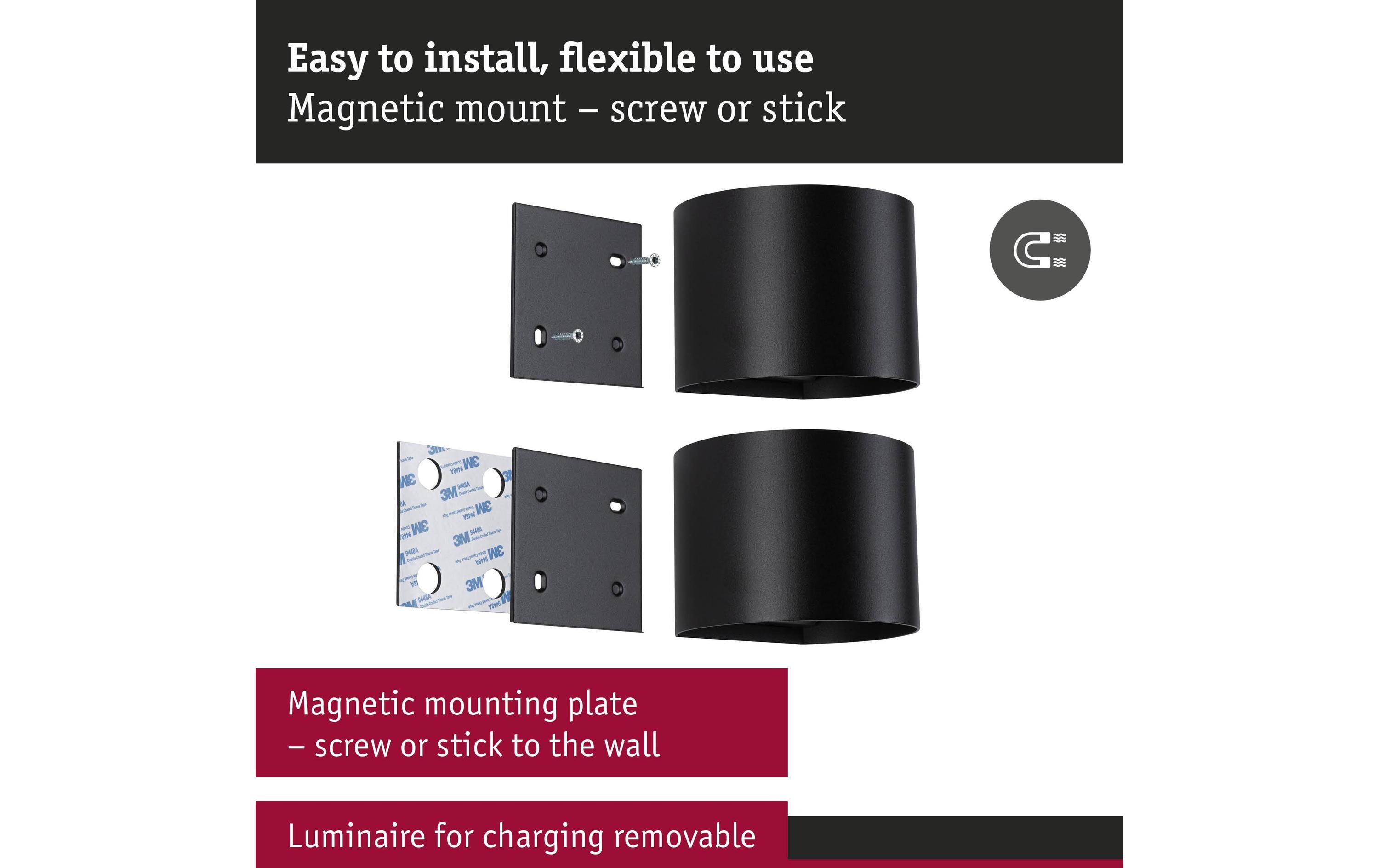 Paulmann Akkuwandleuchte Nyora IP44, Schwarz