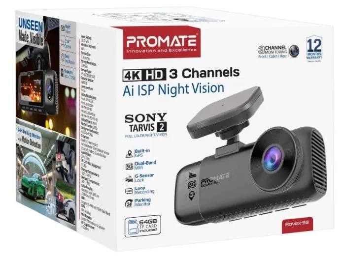 Promate Dashcam Rovex-S3 4K Ultra HD GPS WLAN