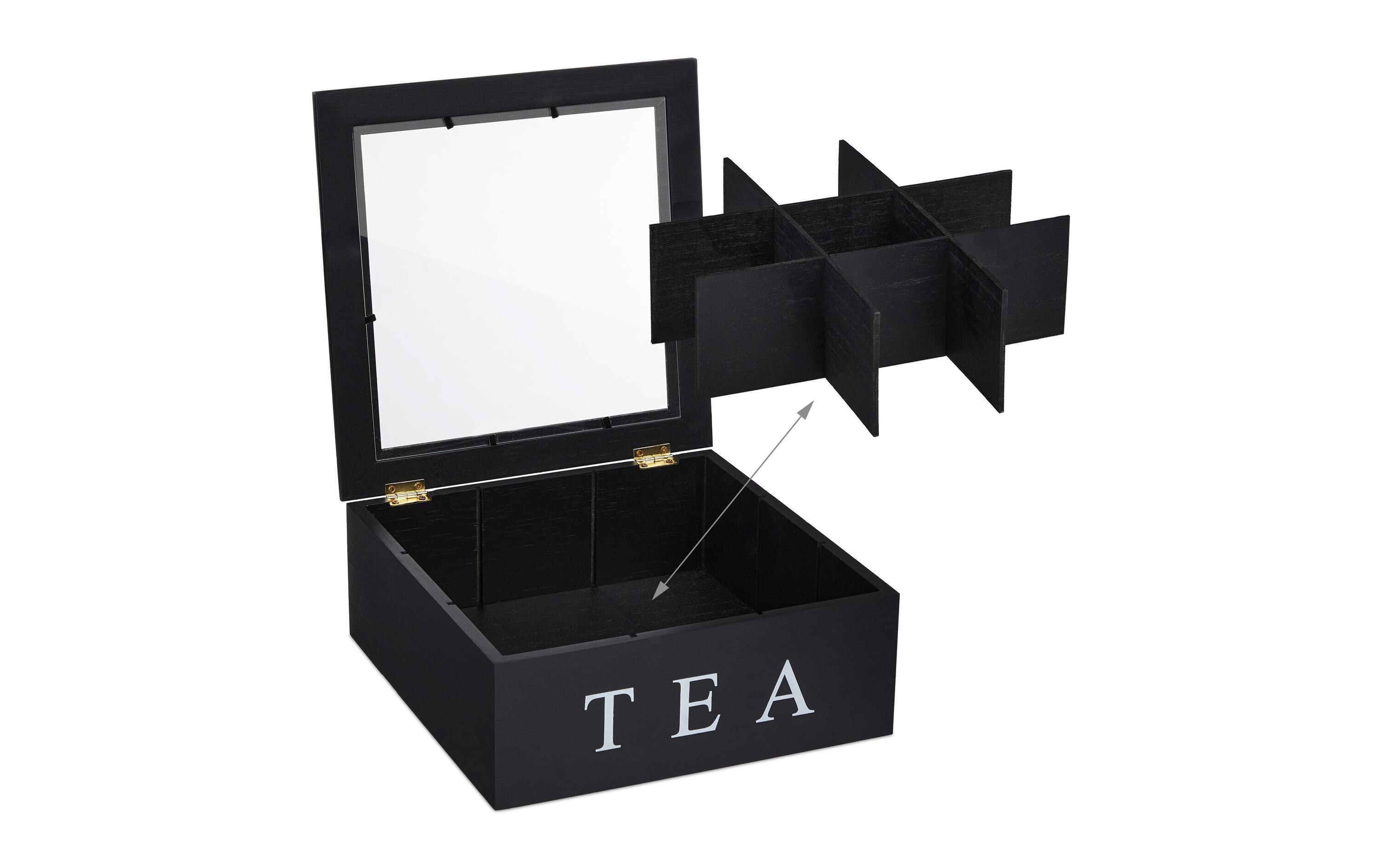 relaxdays Teebeutel-Box 9 Fächer, Schwarz