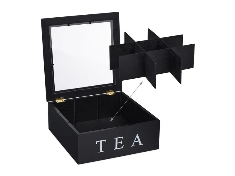 relaxdays Teebeutel-Box 9 Fächer, Schwarz