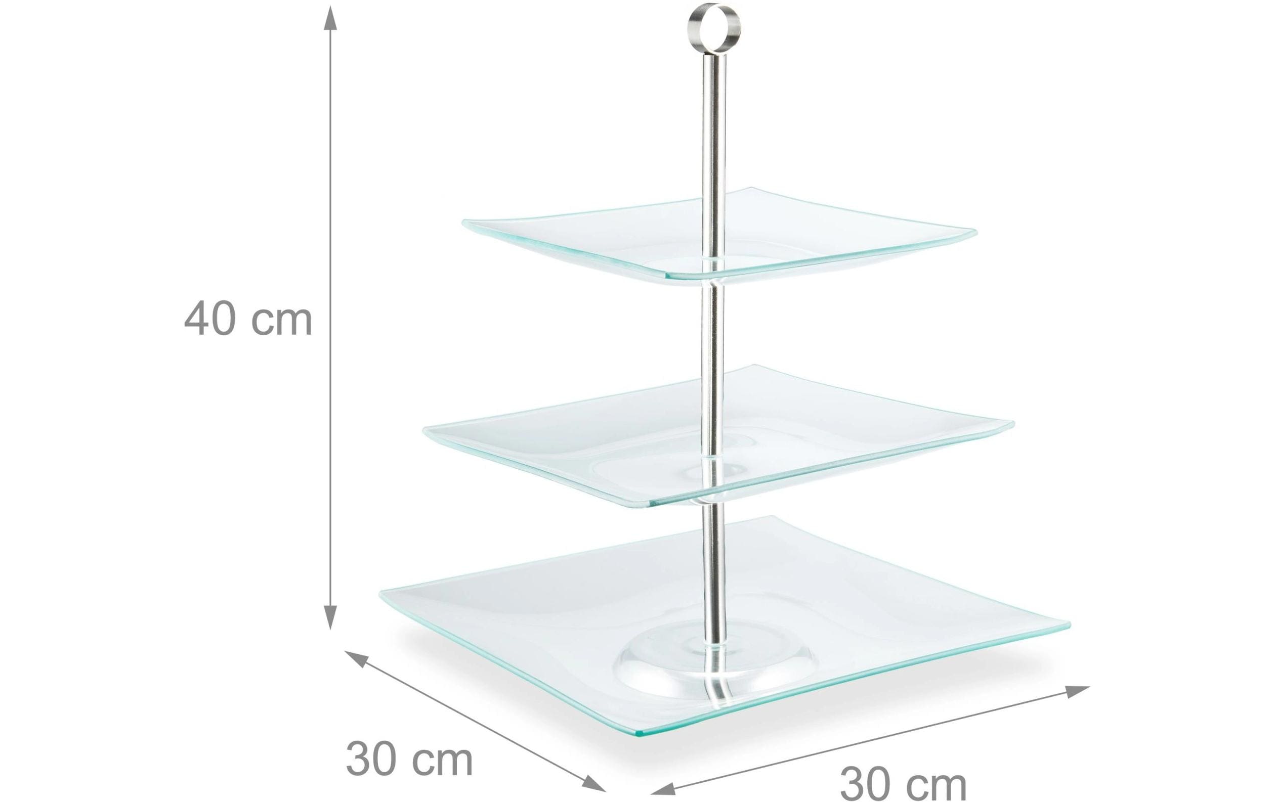 relaxdays Etagere eckig, 3-stufig, Silber/Transparent
