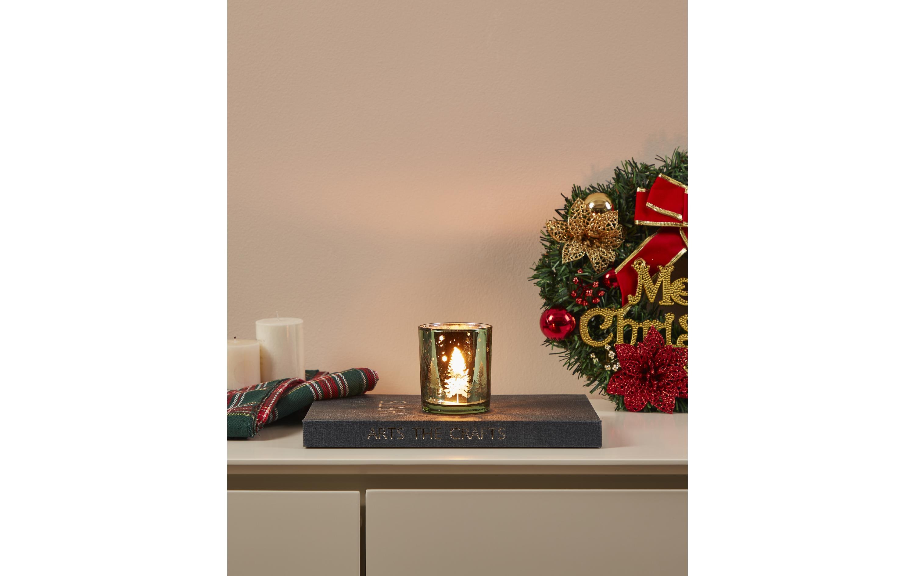 EGLO Teelichthalter Windlicht Christmas Lukut 8 cm Grün, Glas