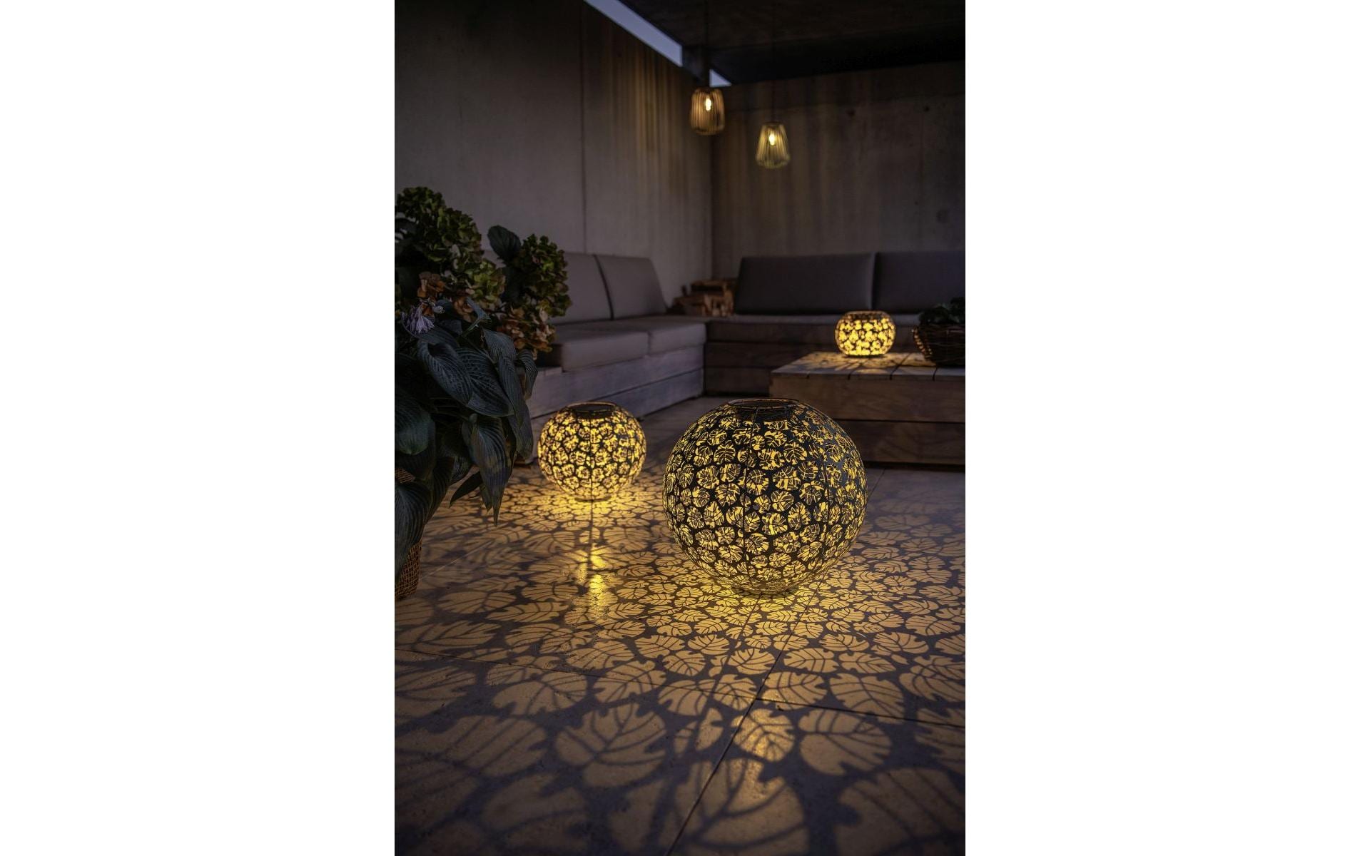 STT Windlicht Solar Antic Ball Monstera Ø 40 cm, Dunkelgrün