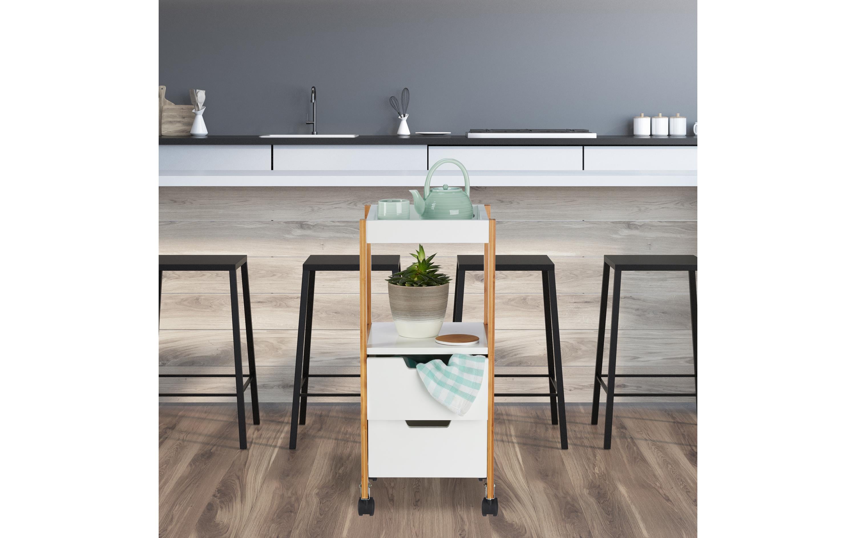 relaxdays Küchenwagen 69 x 30 x 30 cm, Braun/Weiss