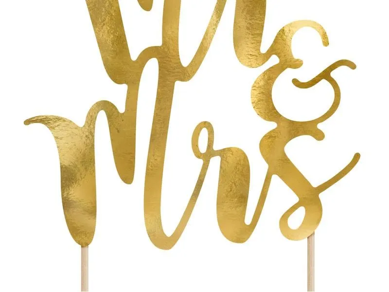 Partydeco Kuchen-Topper Mr & Mrs 25.5 cm, 1 Stück, Gold