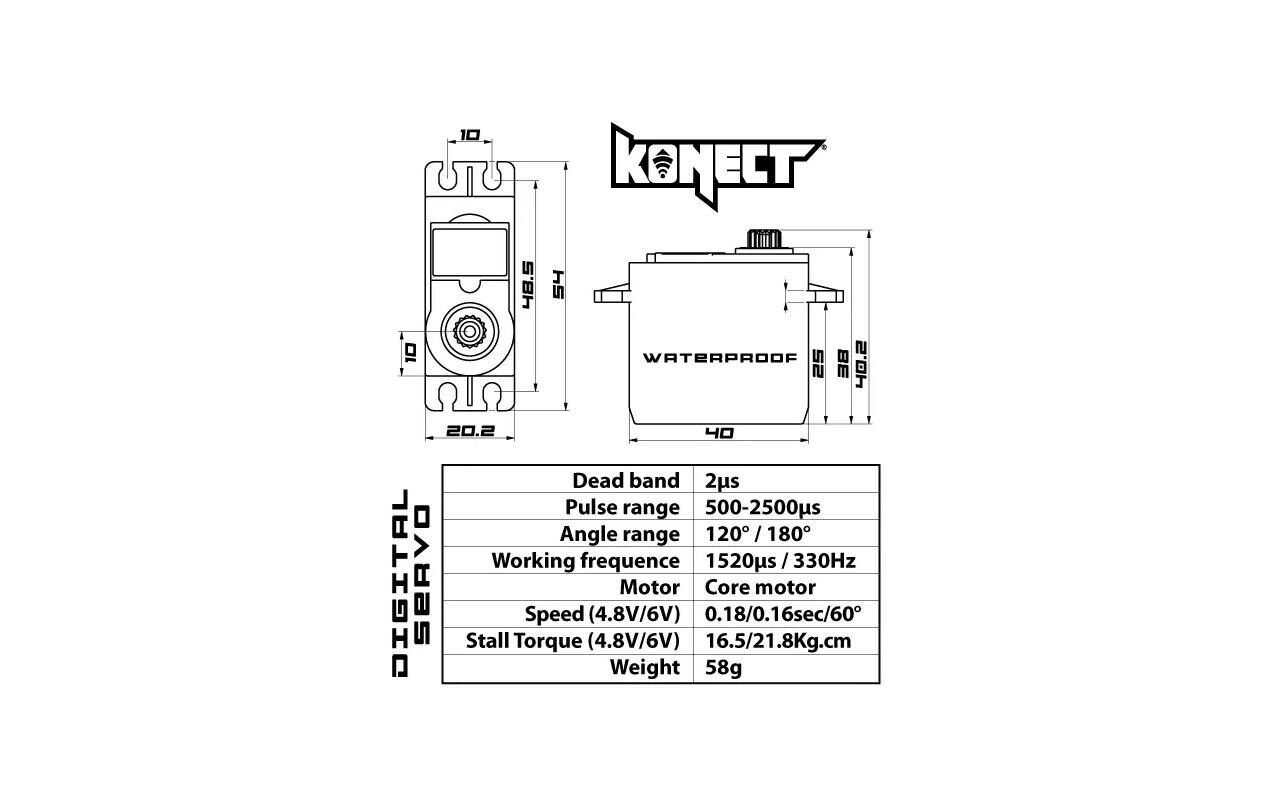 Konect Standard Servo 2113LVWP 21 kg, 0.16 s, Digital, Wasserdicht