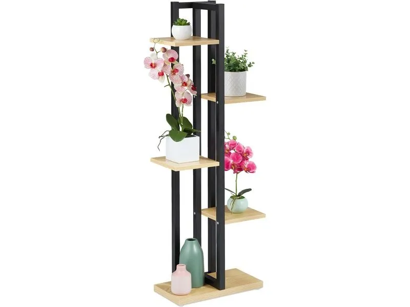 relaxdays Blumentreppe Stahl / MDF, Hellbraun / Schwarz, 117 cm relaxdays Blumentreppe Stahl / MDF, Hellbraun / Schwarz, 117 cm