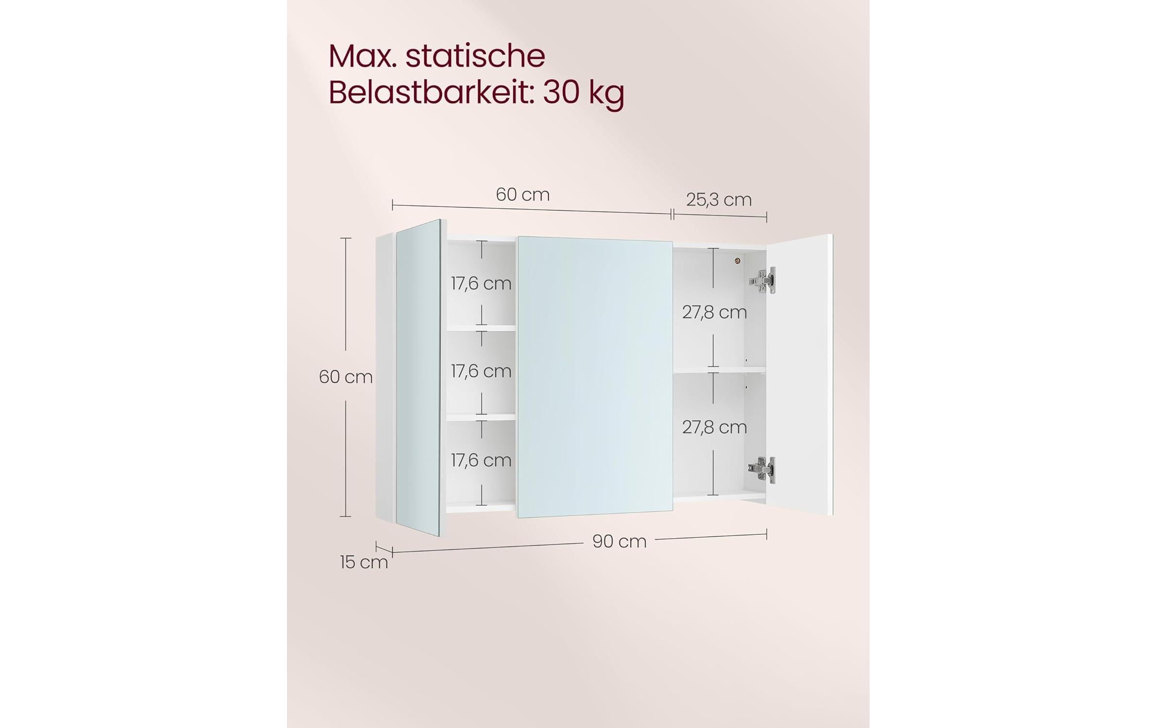 VASAGLE Spiegelschrank Weiss, 60 x 15 x 55 cm