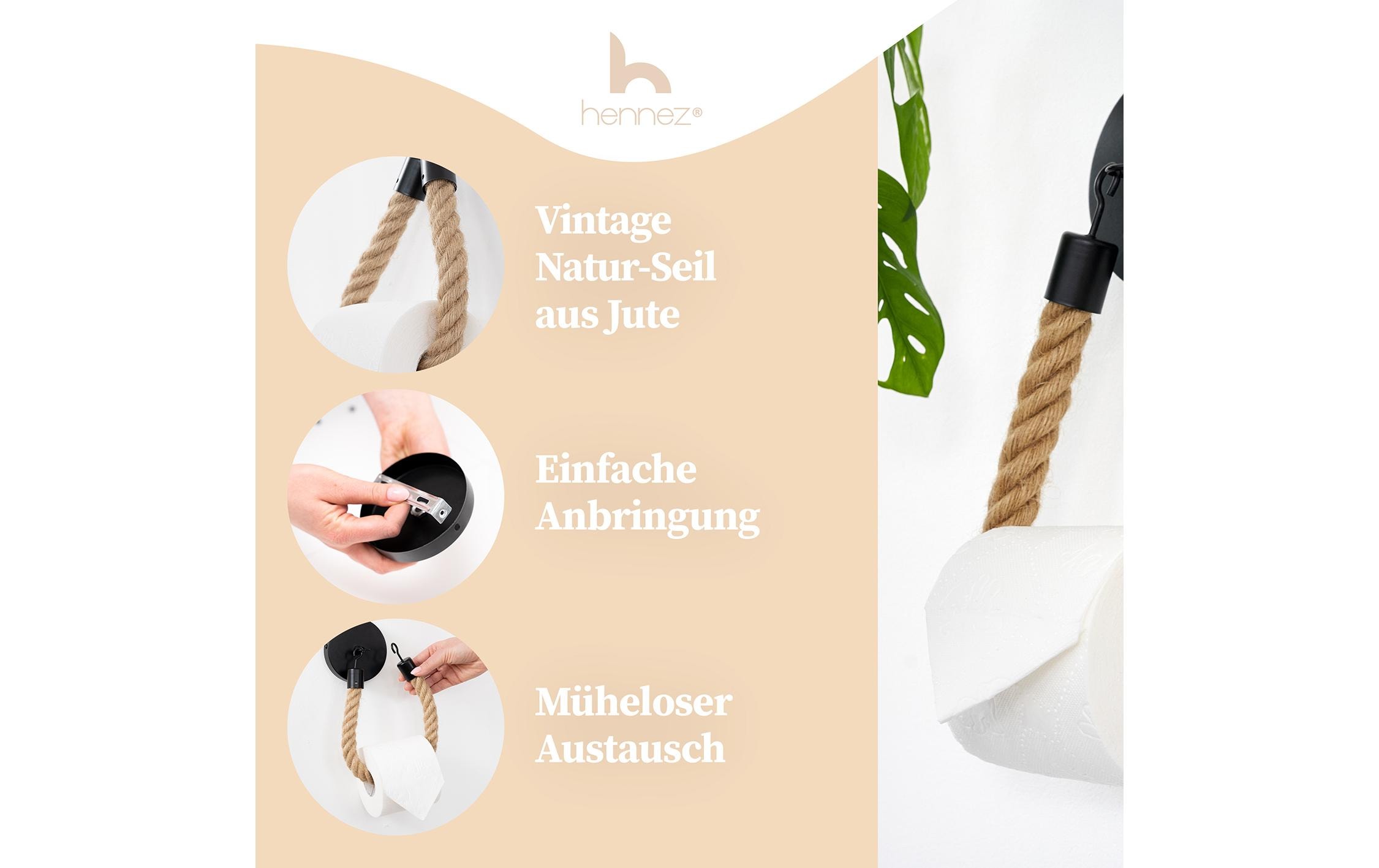 Hennez Toilettenpapierhalter Nature/Schwarz