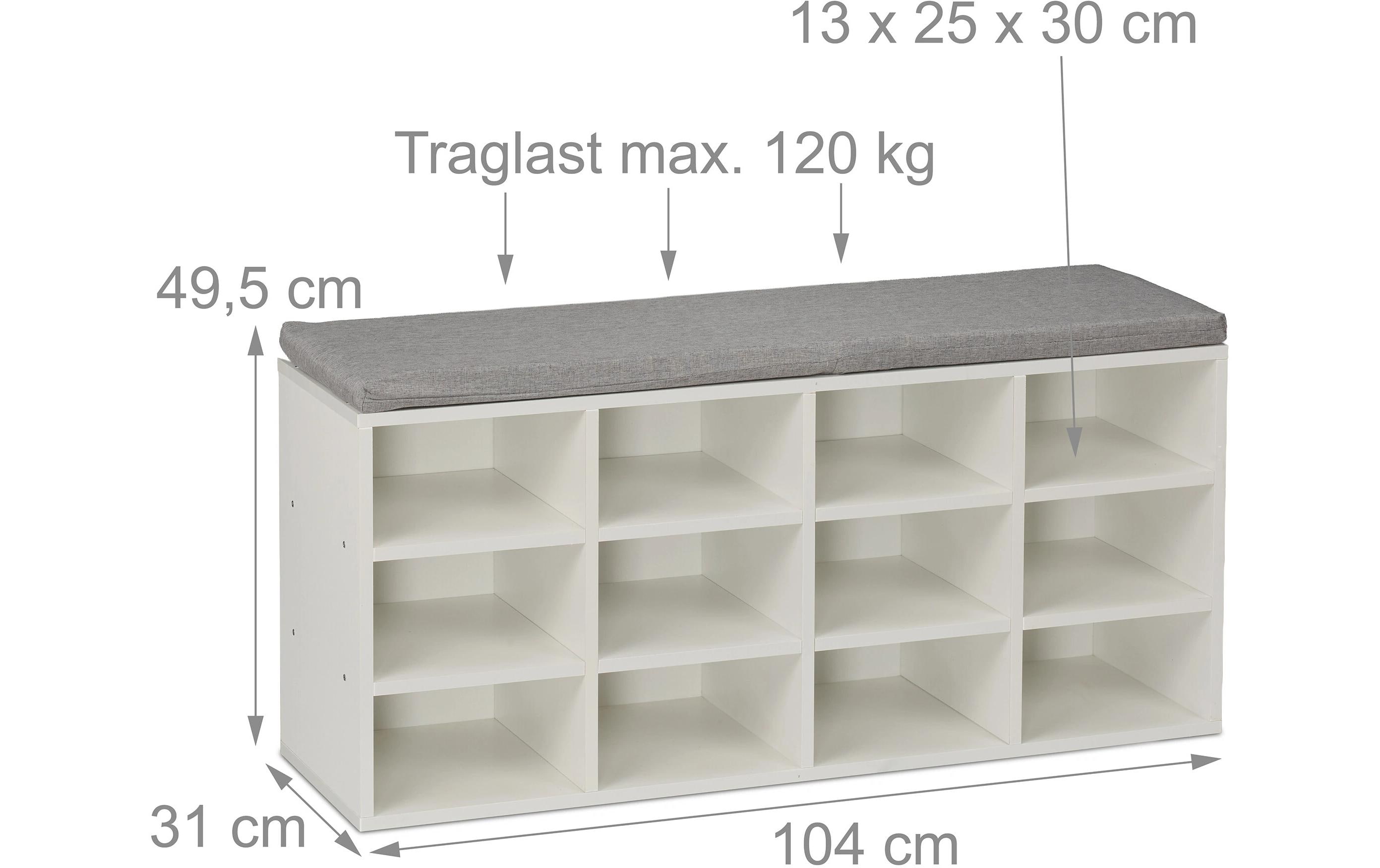 relaxdays Schuhbank mit Sitzfläche mit 12 Fächern, Grau/Weiss
