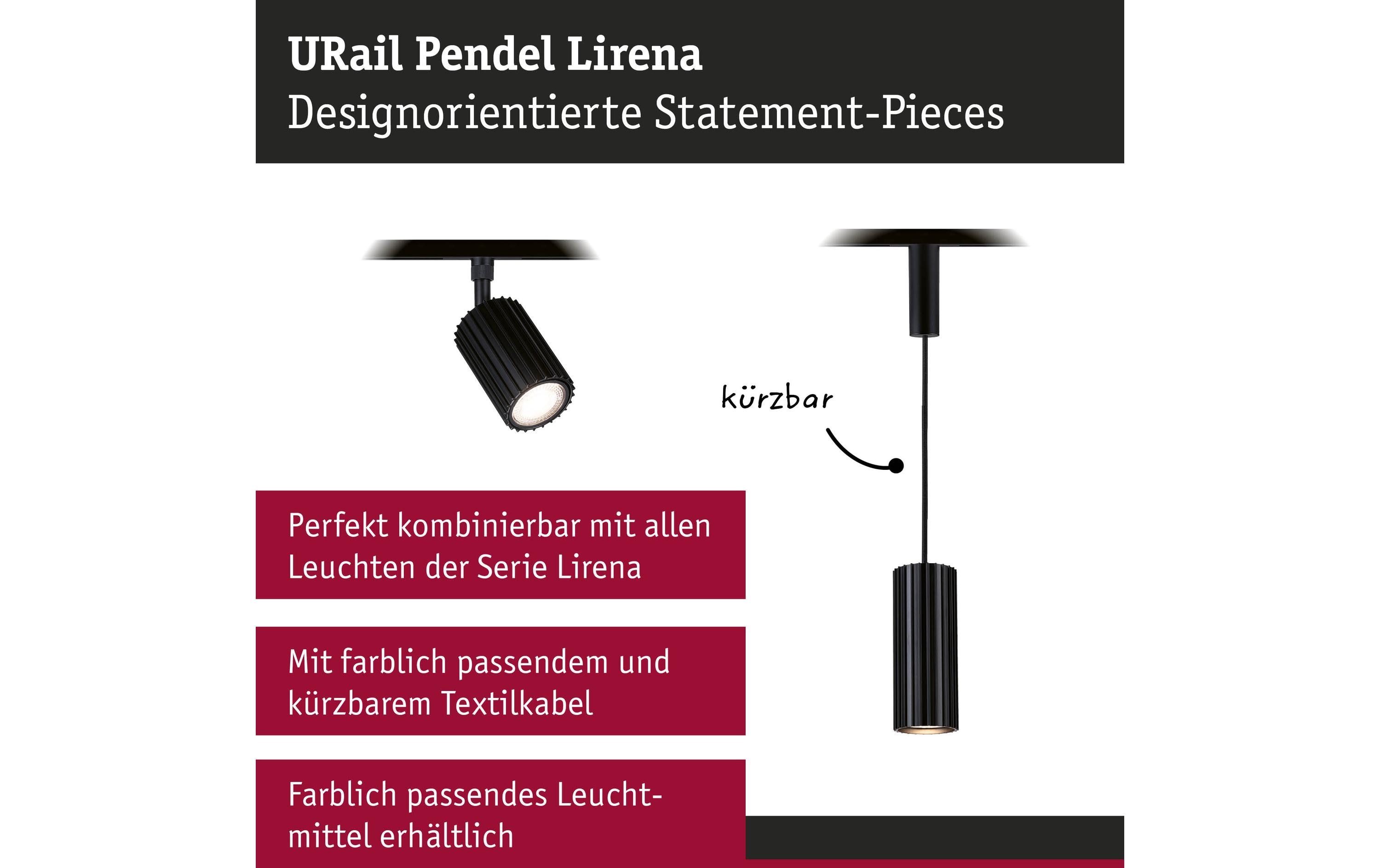 Paulmann URail Pendel Lirena GU10 max. 10W 230 V Schwarz matt