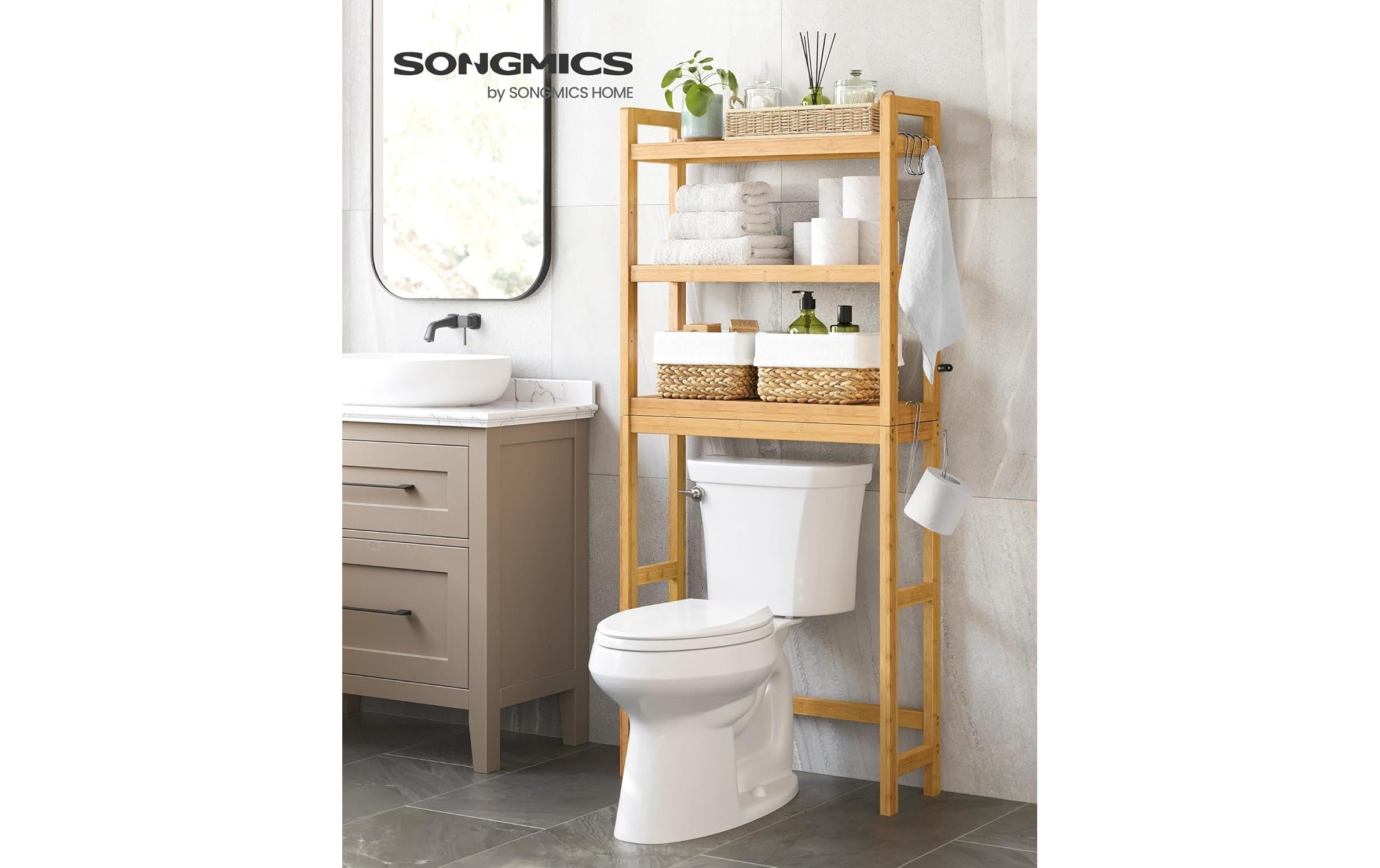 Songmics Badezimmerregal mit 3 Ablagen 63 x 170 cm, Braun