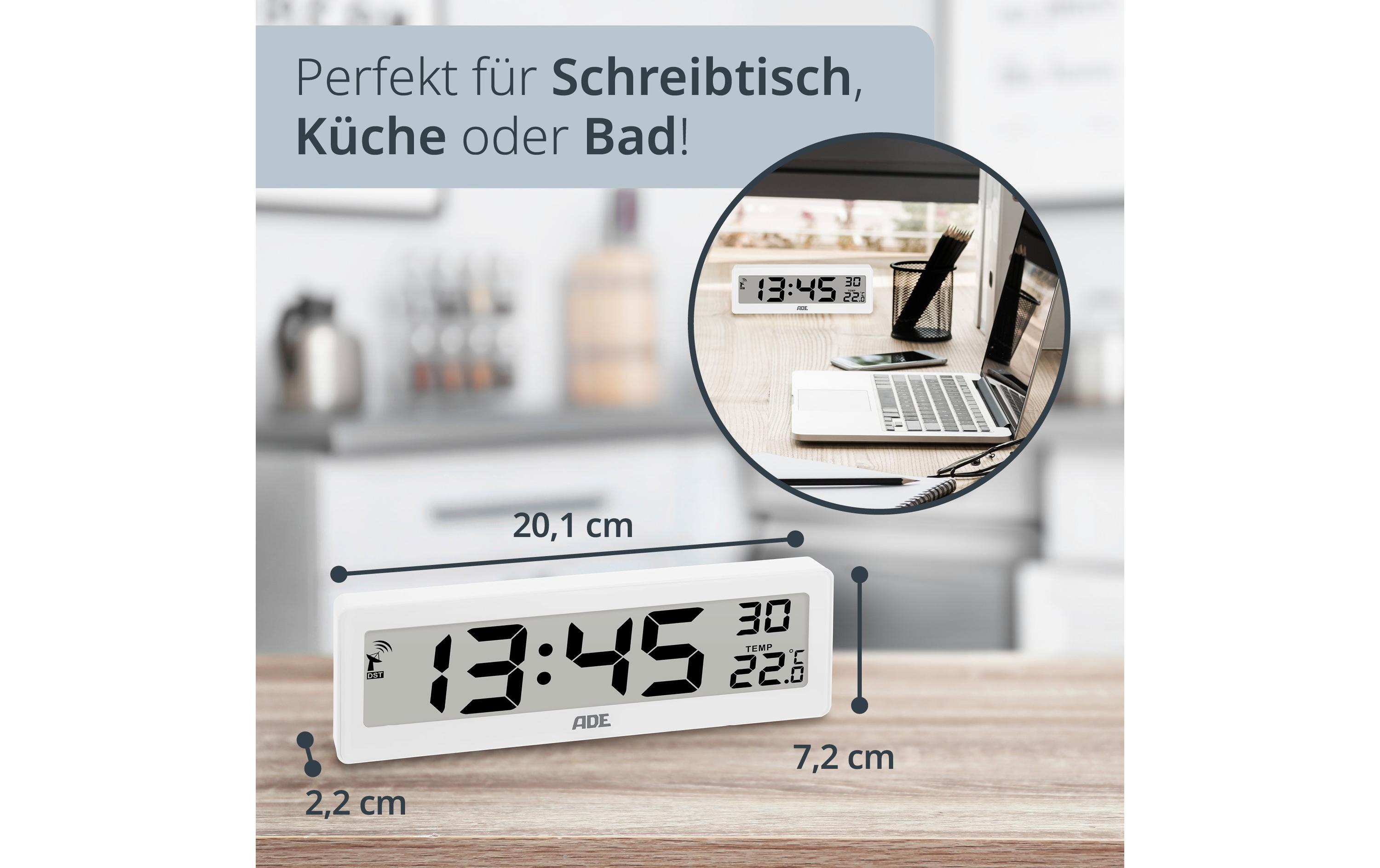 ADE Funkuhr DCF mit XXL-Ziffern digital Weiss